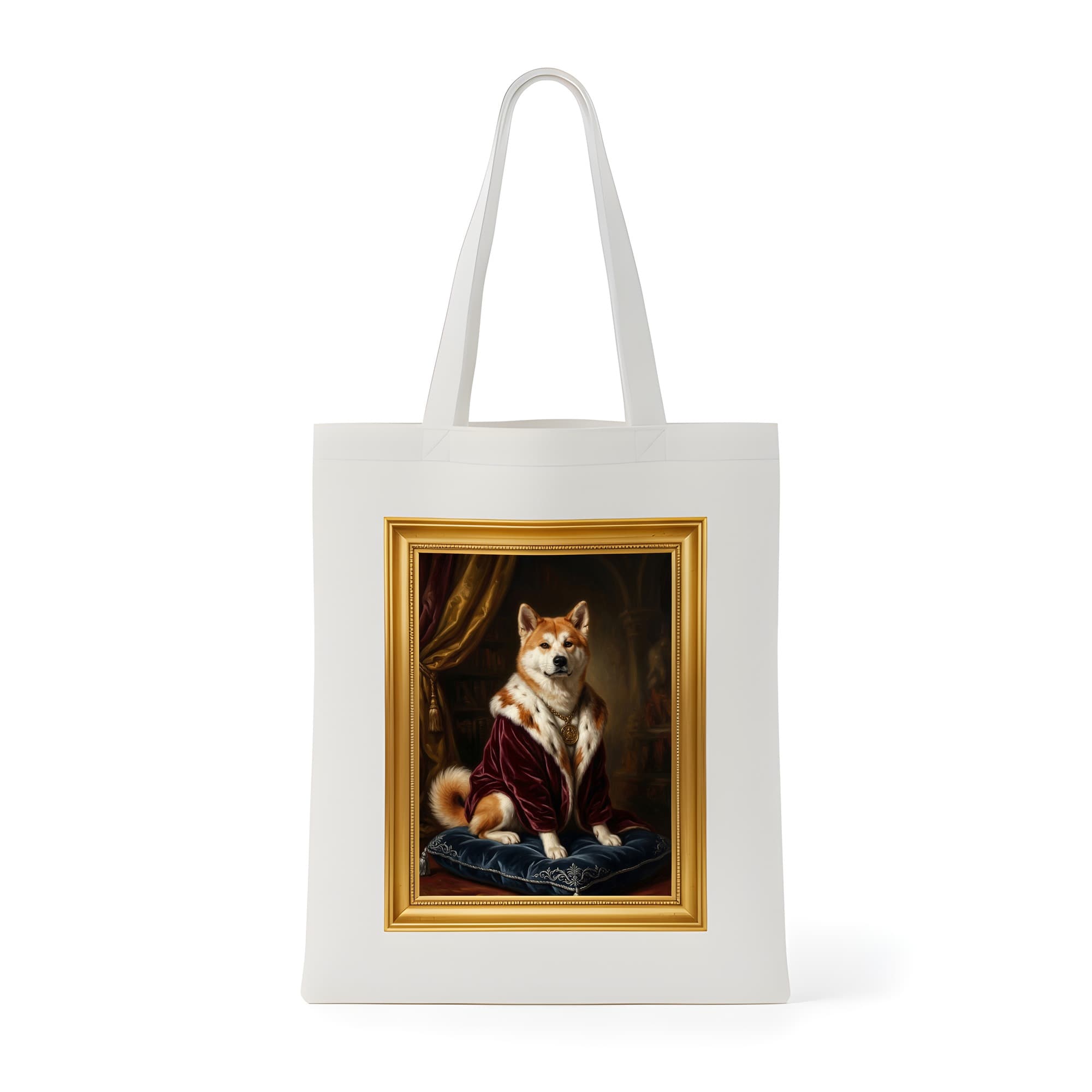 秋田犬のルネサンス肖像画トートバッグ(カラープリント・額縁デザインあり)