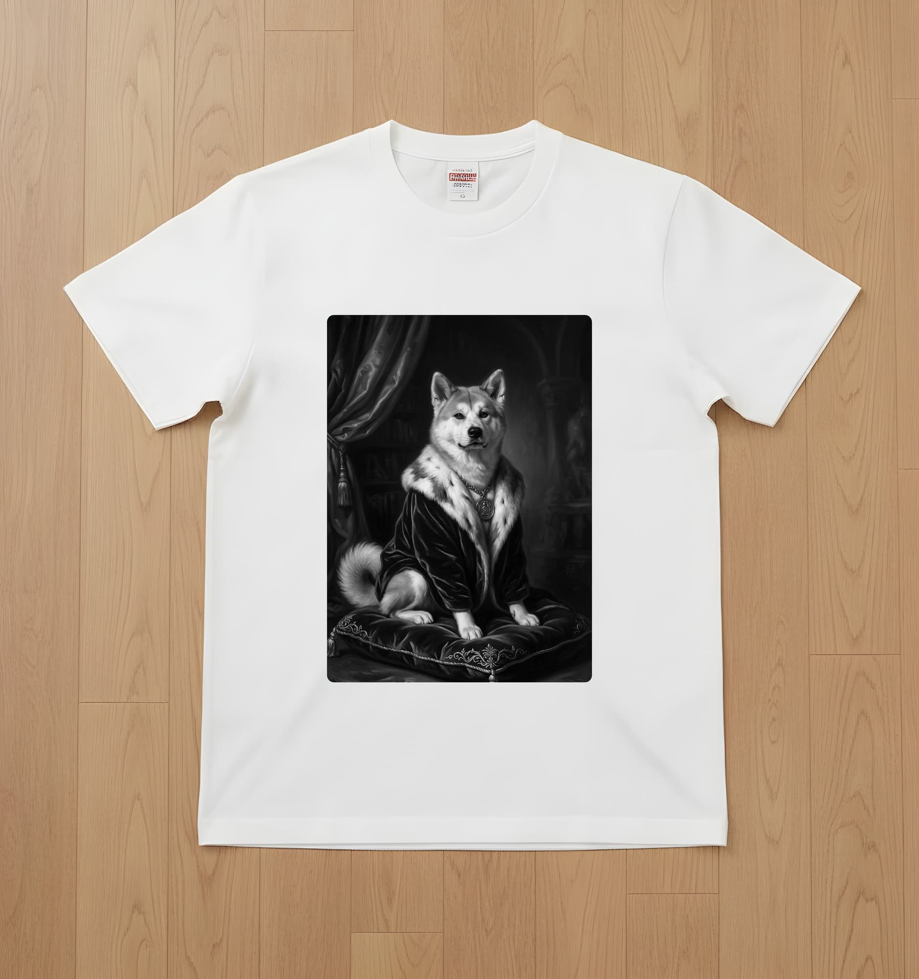 Akita Inu Renaissance Portrait T-Shirt (White, Monochrome Print, No Frame)