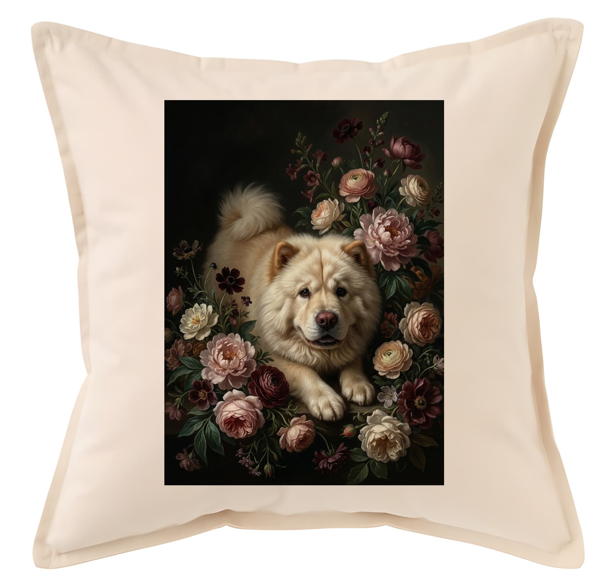 Chow Chow Floral Oil-Painting Floral Cushion