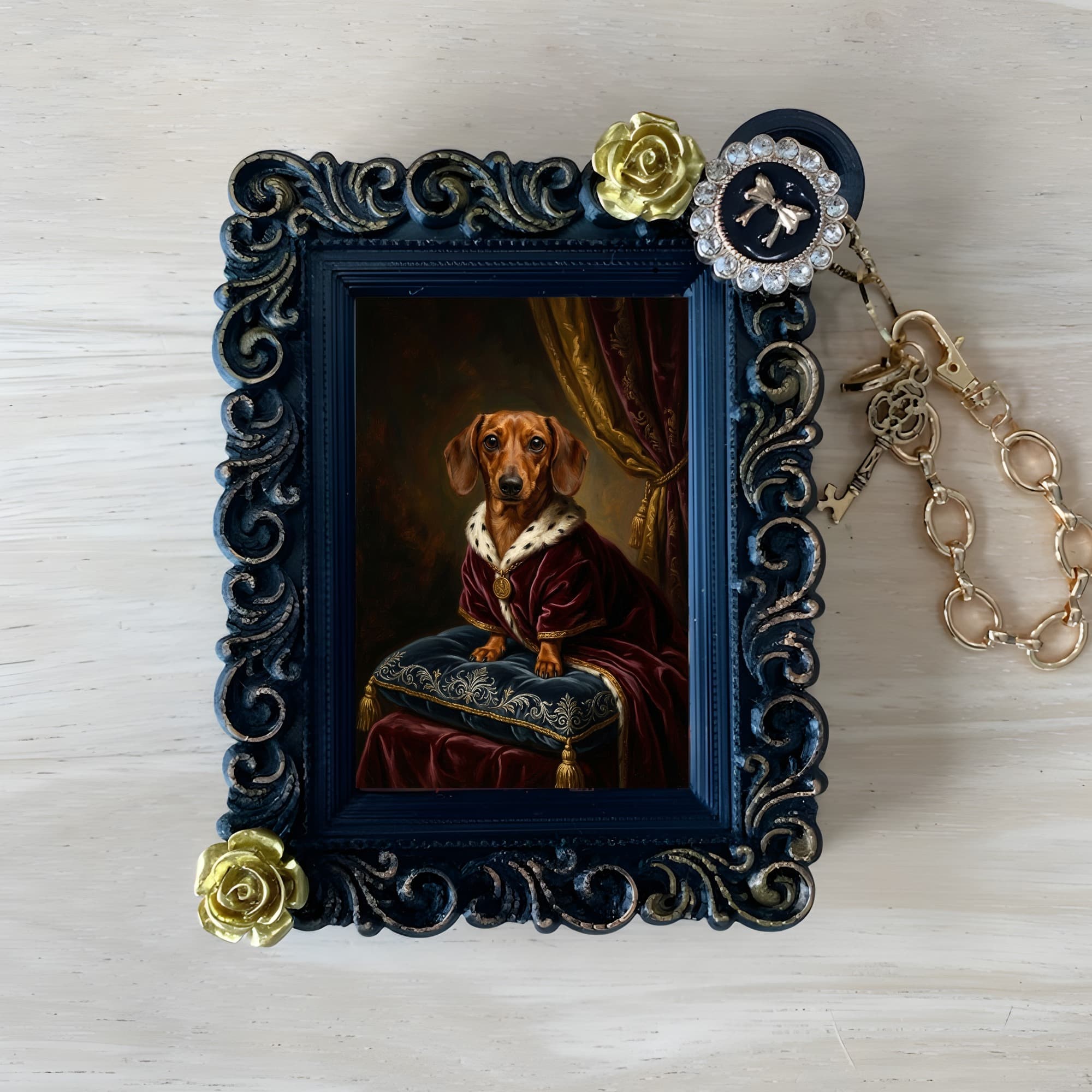miniature dachshund Renaissance Portrait Bag Charm (Black)