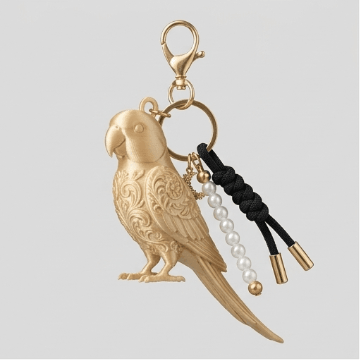 アレクサンドリンインコのルネサンス肖像画キーホルダー(シルクゴールド)