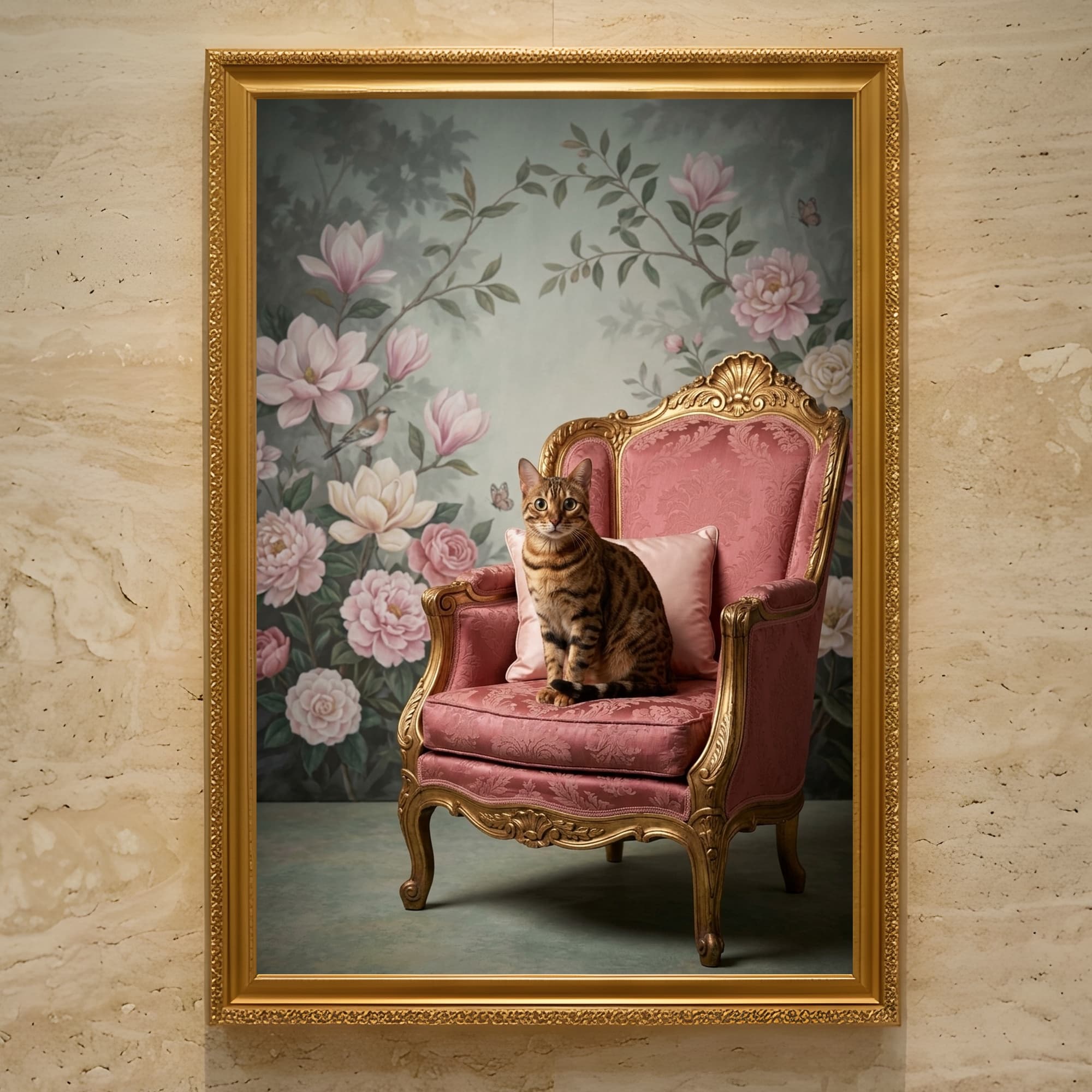 Bengal Shabby Pink Oil-Painting Rococo Framed Art Print (A3)