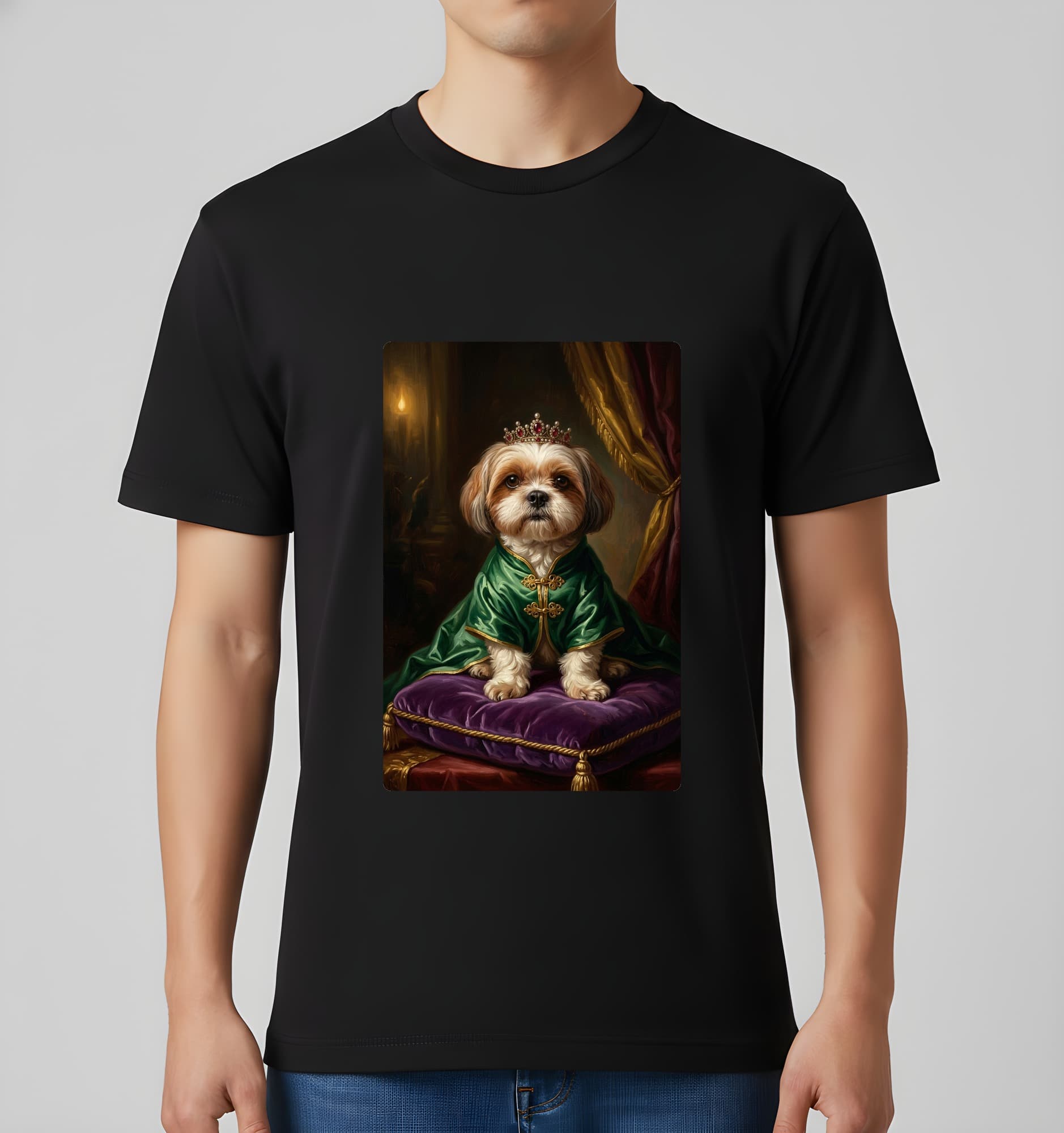 シーズーのルネサンス肖像画Tシャツ(ブラック・カラープリント・額縁なし) 3