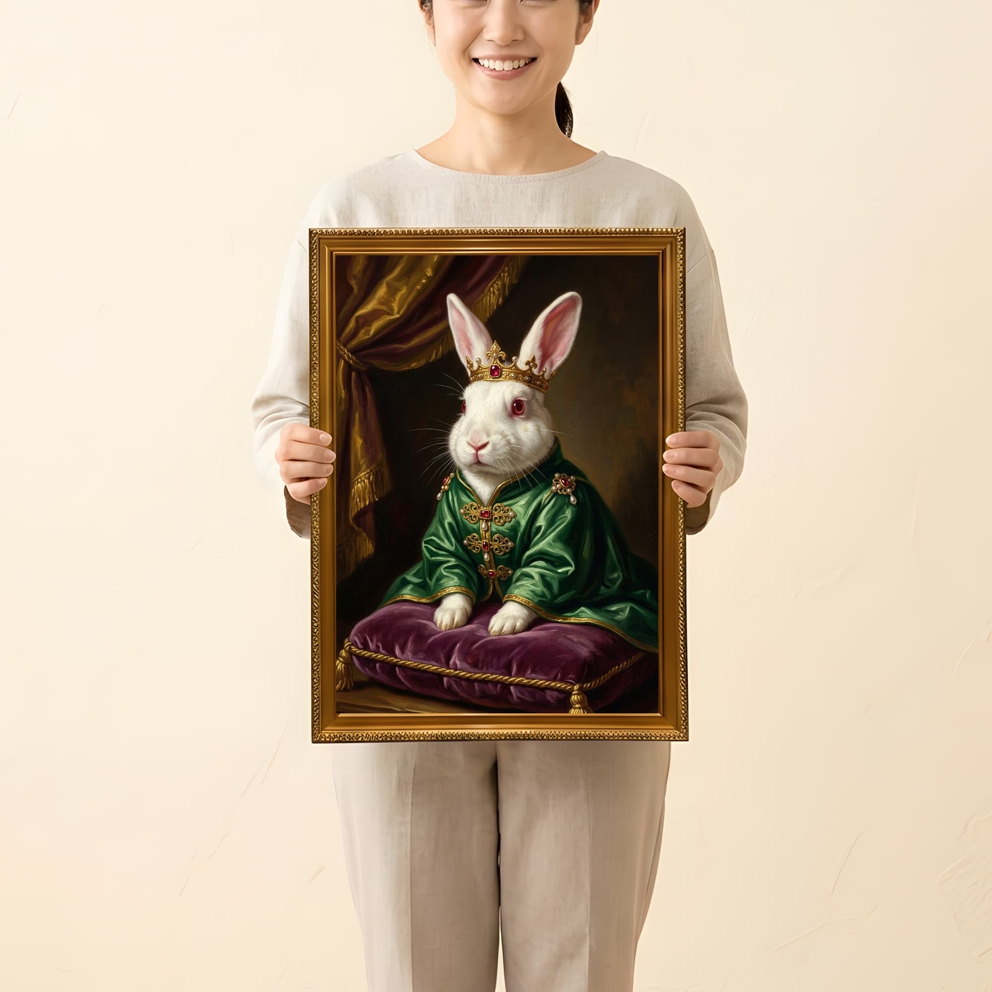 ニュージーランドホワイトのルネサンス肖像画額装プリント(A3サイズ) 2