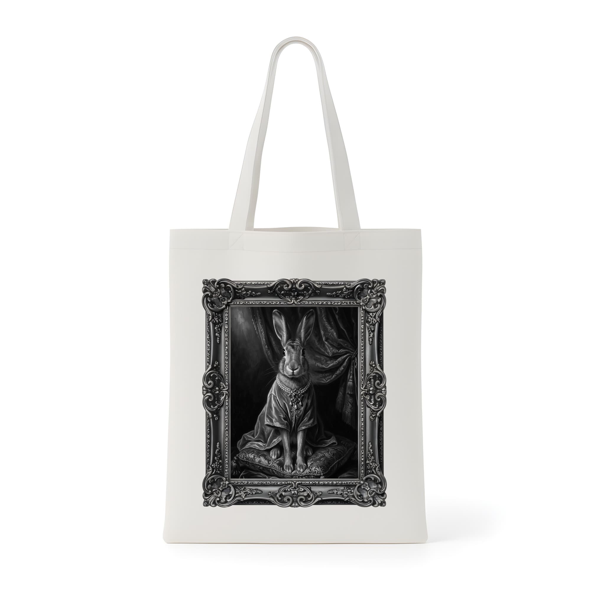 Belgian Hare Renaissance Portrait Tote Bag (Monochrome Print, Framed Design)