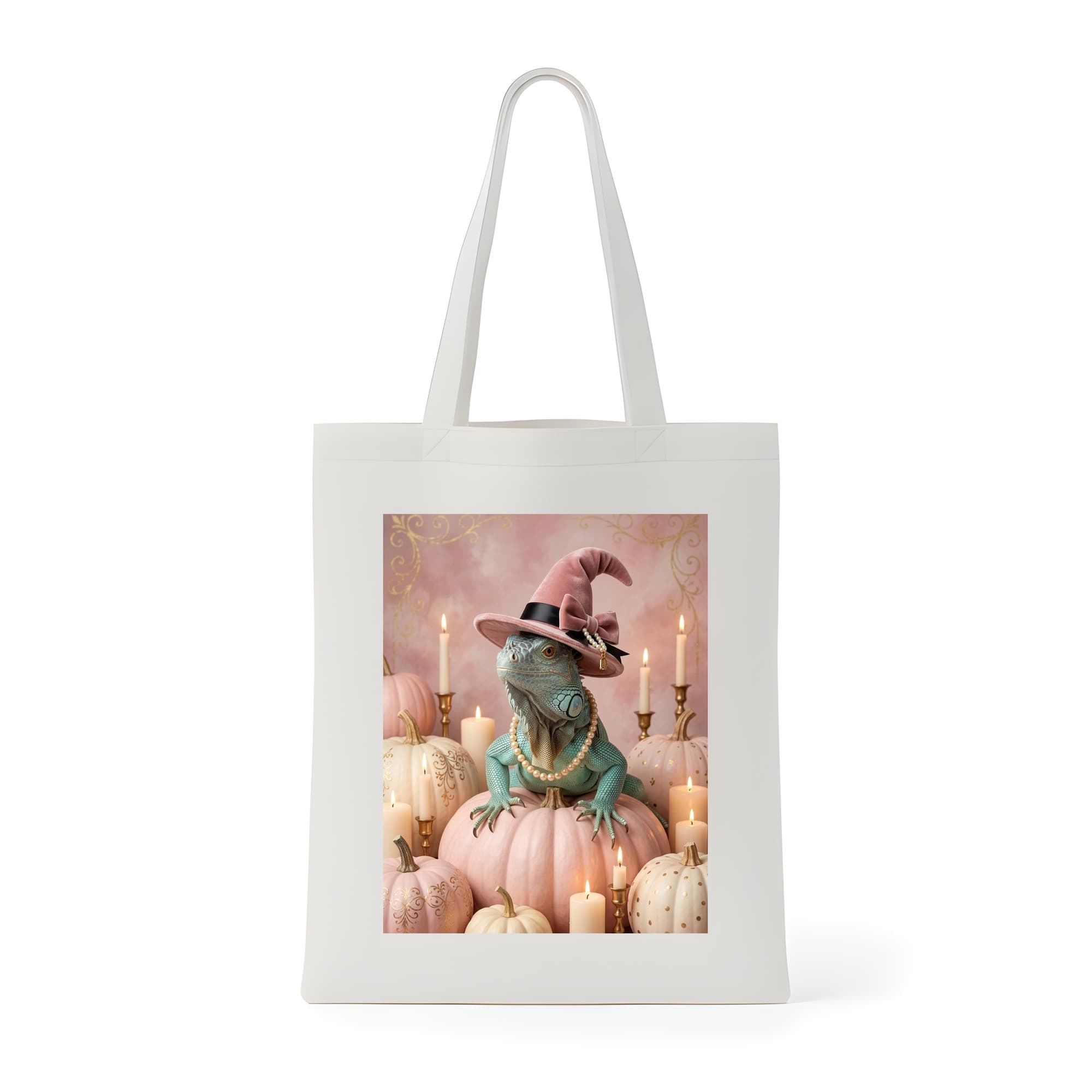 Blue Iguana Pumpkin & Candlelight Oil-Painting Halloween Tote Bag