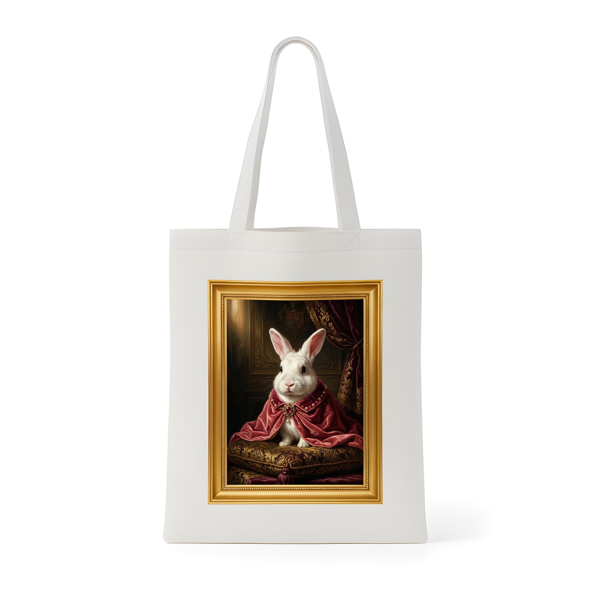 New Zealand White rabbit Renaissance Portrait Tote Bag (Color Print, Framed Design)