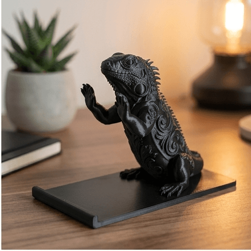 サバクイグアナのルネサンス肖像画スマホスタンド(シルクブラック) 2