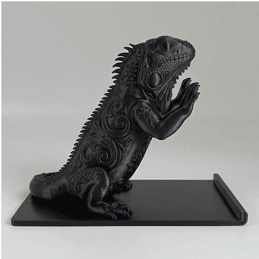 サバクイグアナのルネサンス肖像画スマホスタンド(シルクブラック) 4