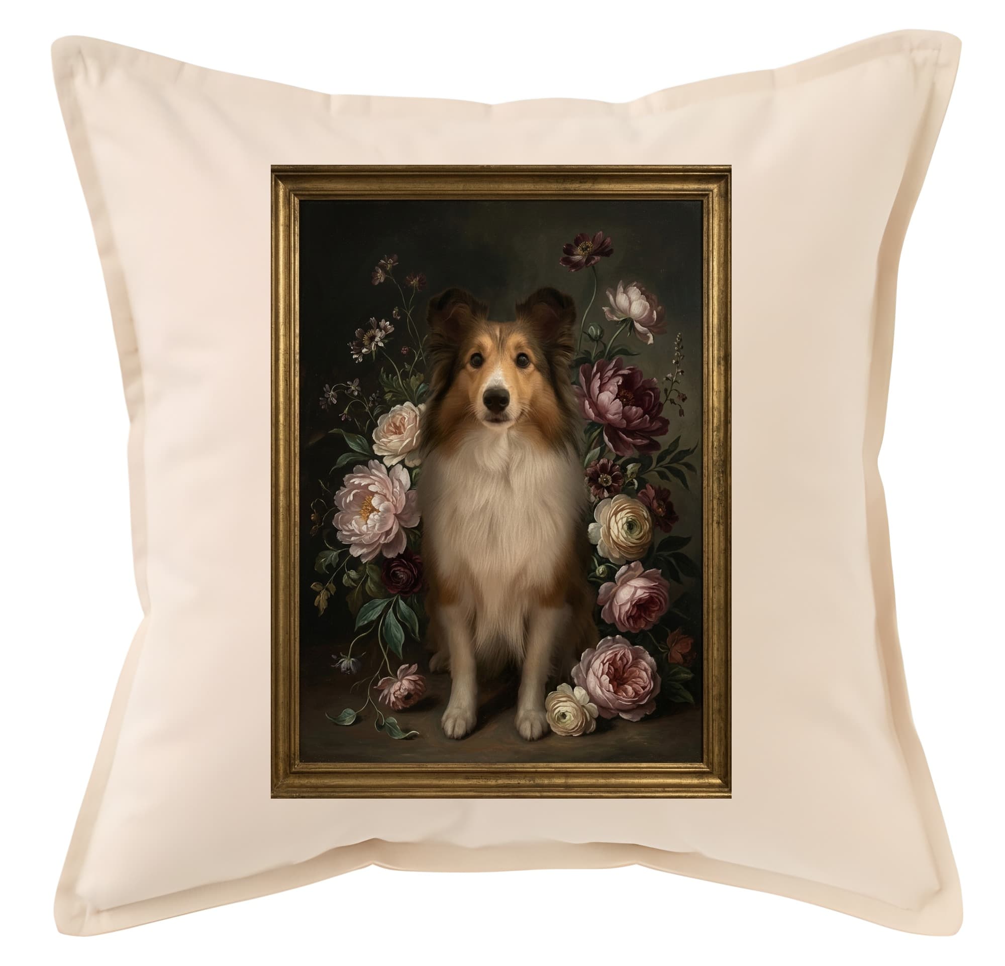 Shetland sheepdog Floral Oil-Painting Floral Cushion