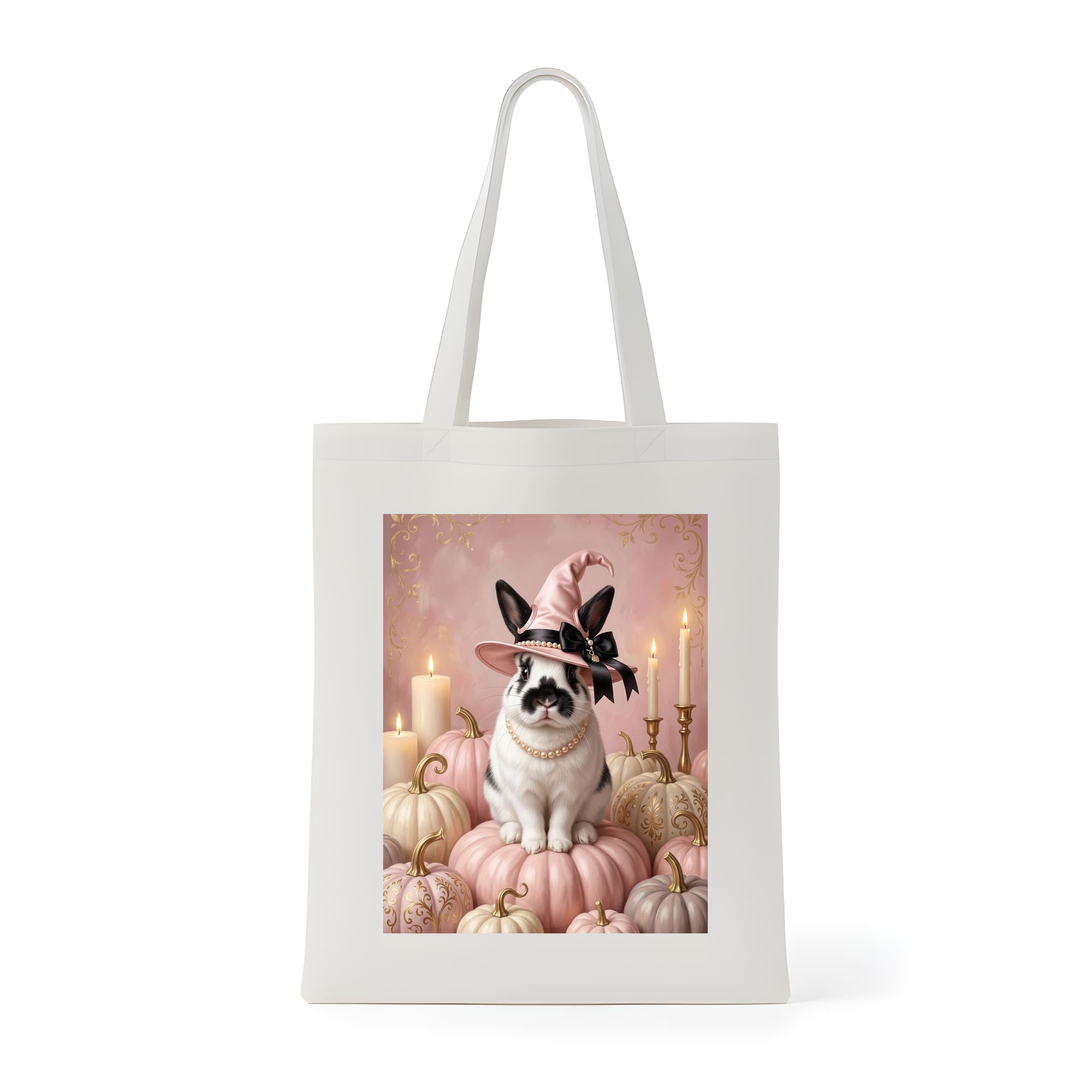 Himalayan rabbit Pumpkin & Candlelight Oil-Painting Halloween Tote Bag