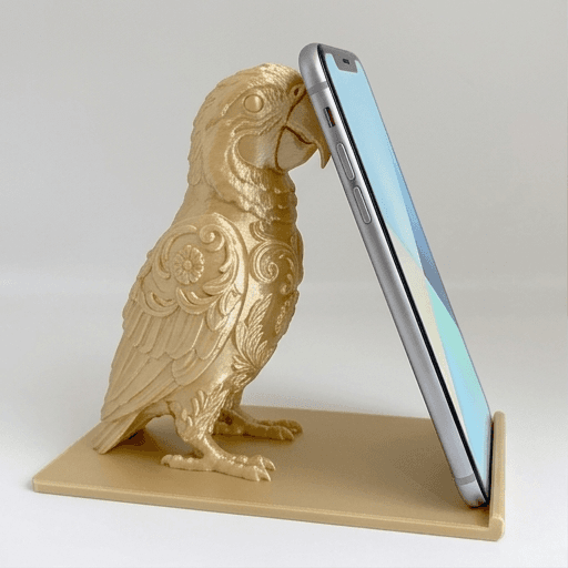 ルリコンゴウインコのルネサンス肖像画スマホスタンド(シルクゴールド)