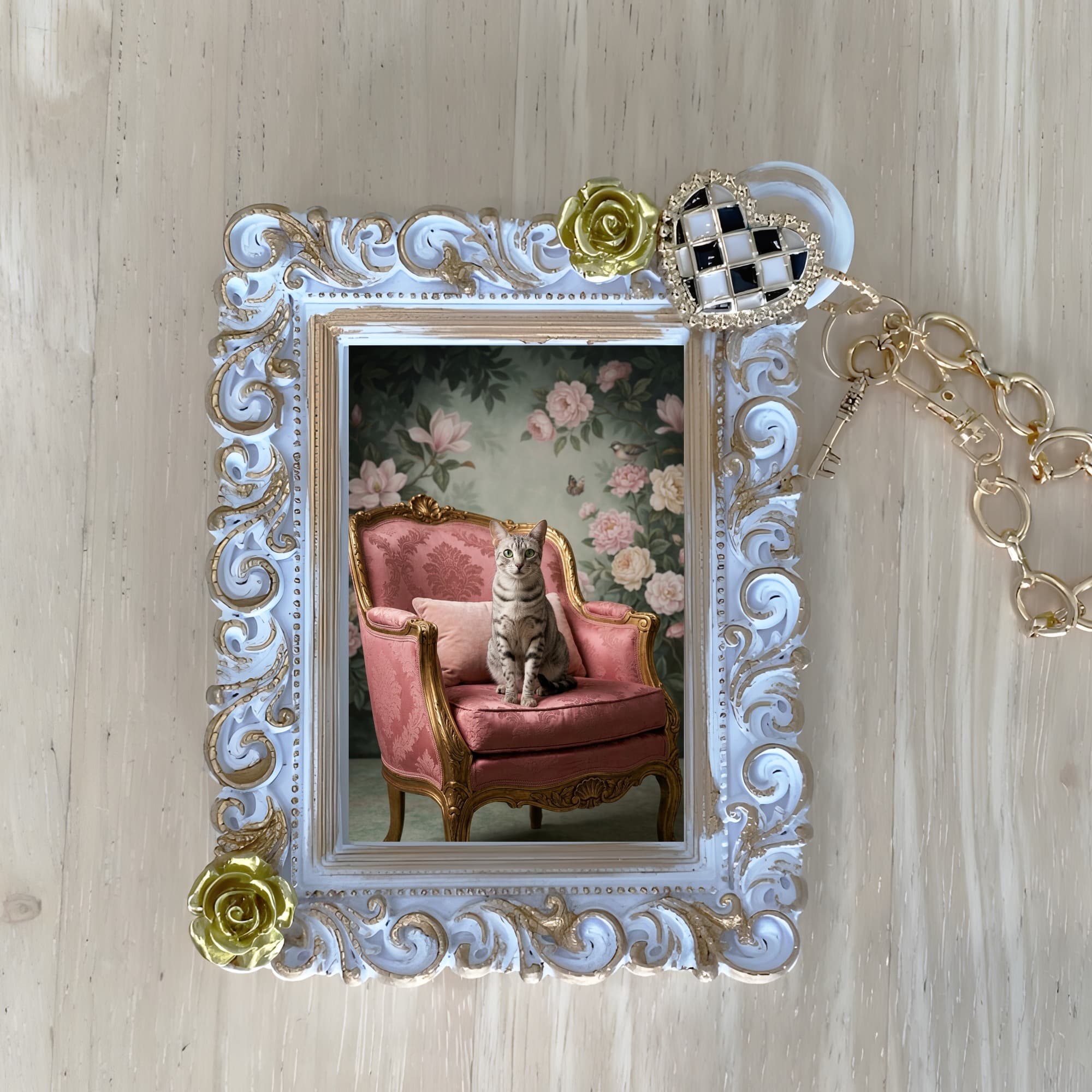 Egyptian Mau Shabby Pink Oil-Painting Rococo Bag Charm (White)