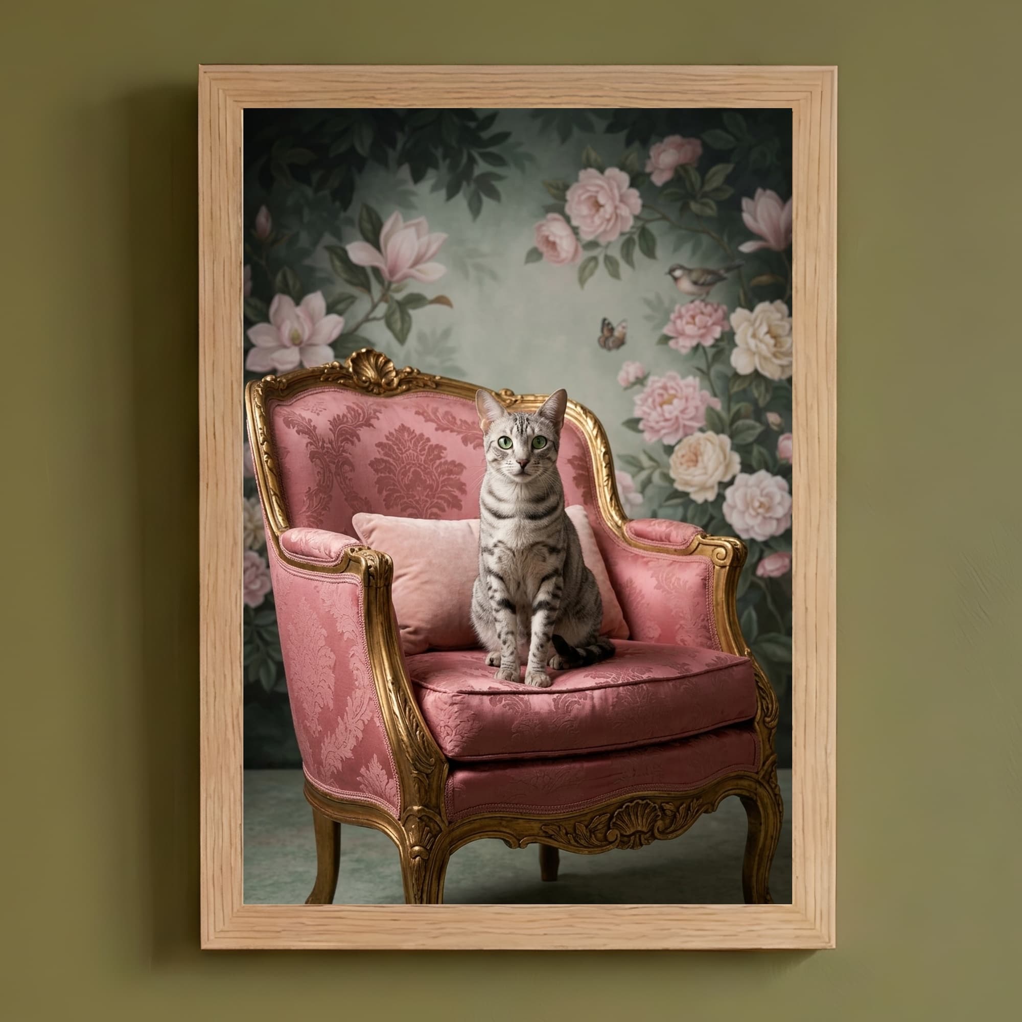 Egyptian Mau Shabby Pink Oil-Painting Rococo Framed Art Print (A4)
