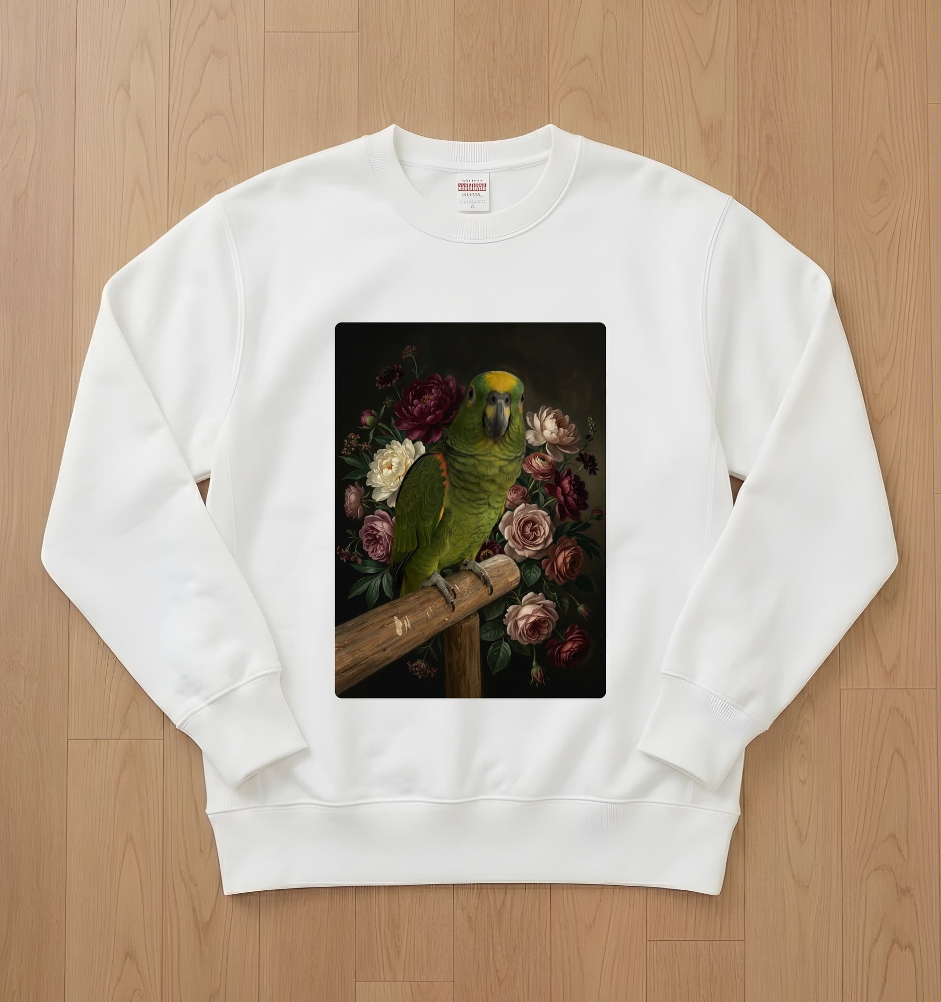 Yellow-naped Amazon Floral Oil-Painting Floral Sweatshirt (White)