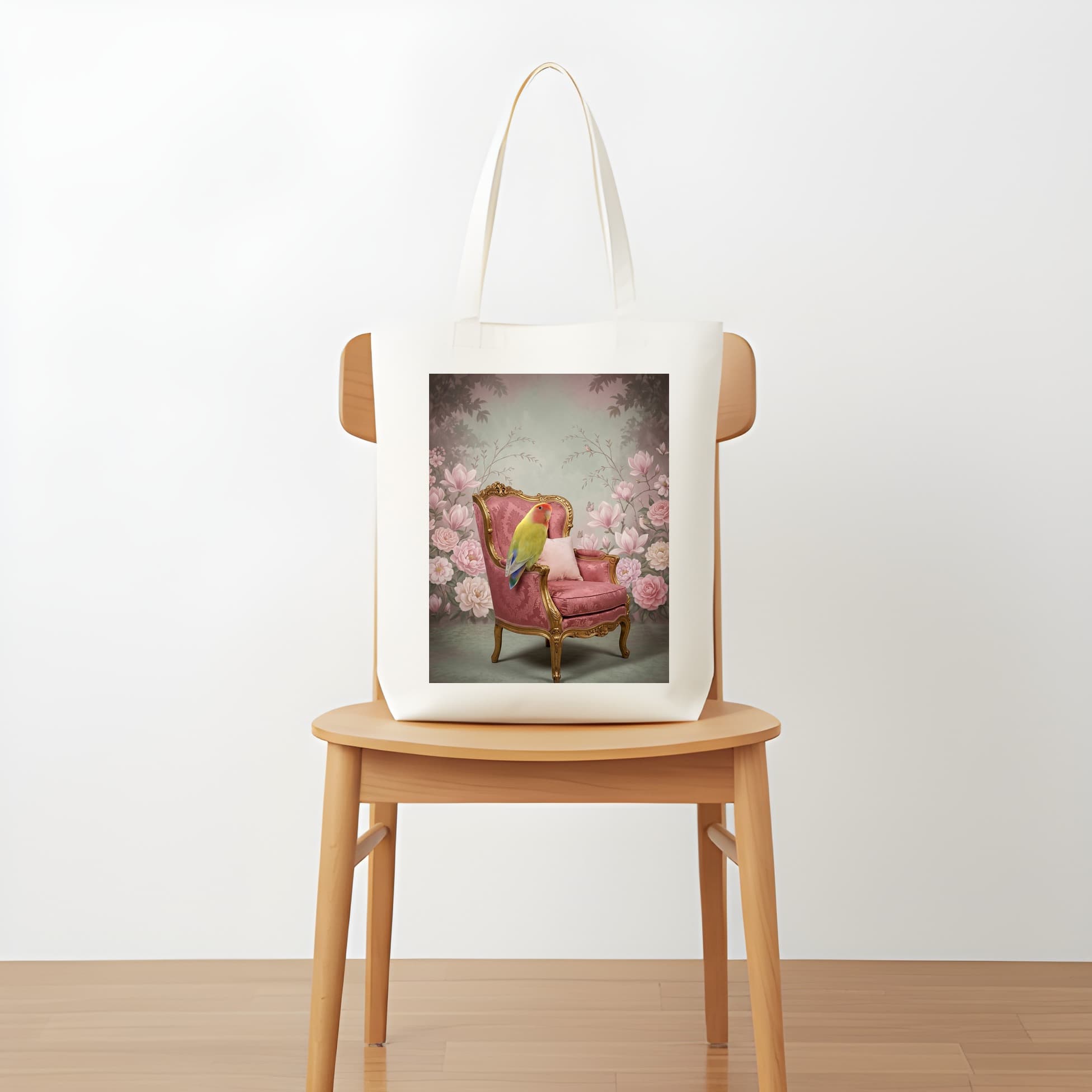 コザクラインコのシャビーピンクの油絵風アートロココ調トートバッグ 5