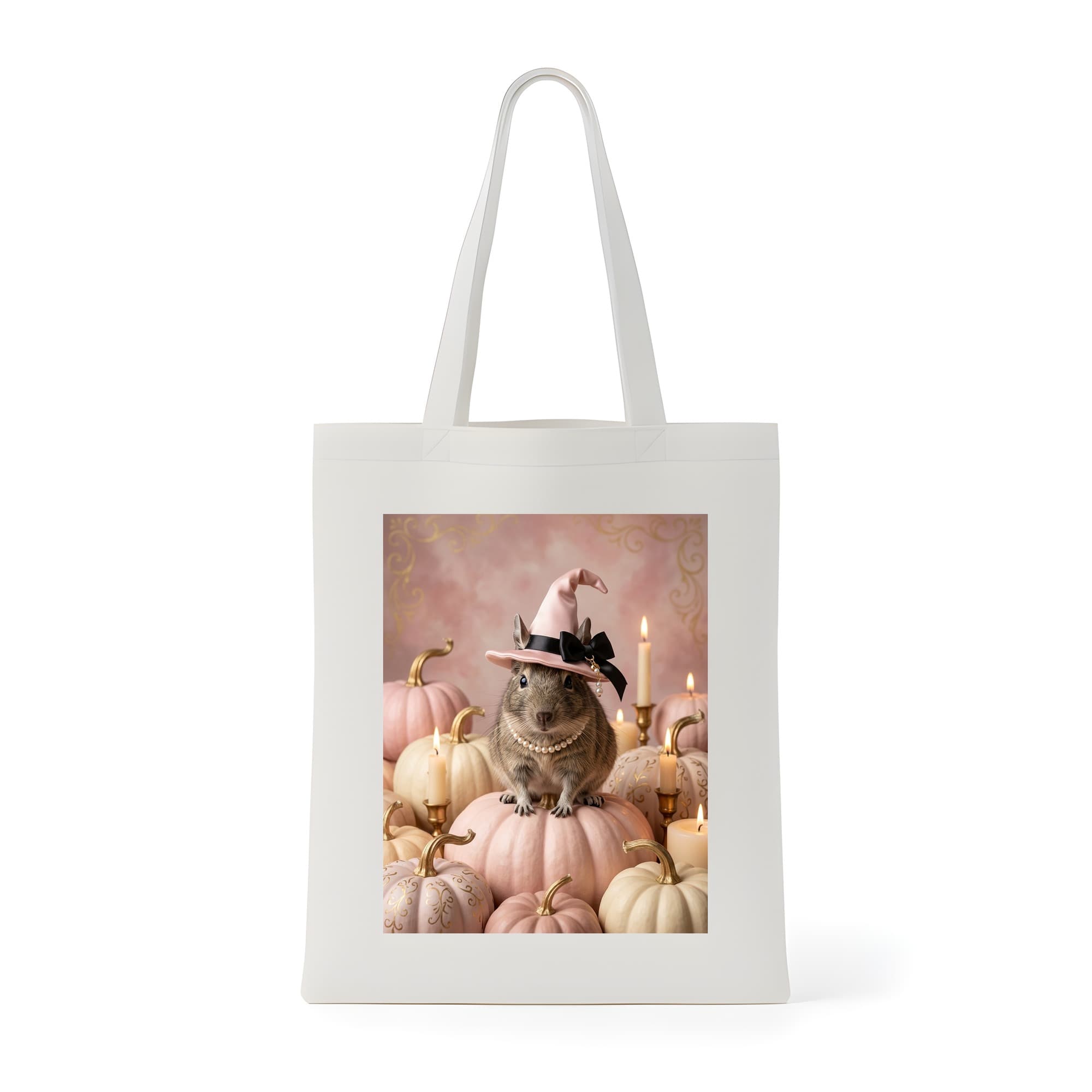 Degu Pumpkin & Candlelight Oil-Painting Halloween Tote Bag