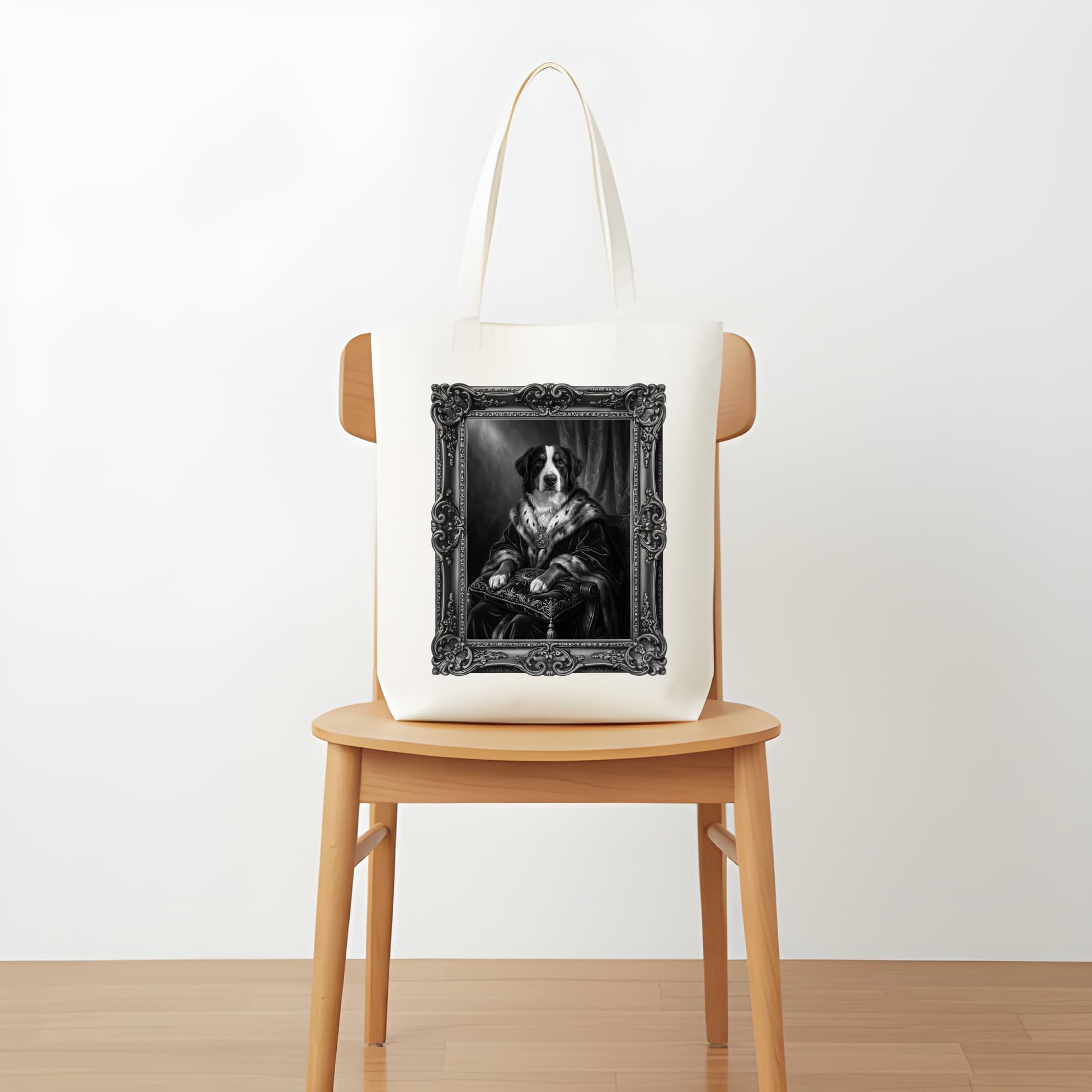 Bernese mountain dog Renaissance Portrait Tote Bag (Monochrome Print, Framed Design) 5
