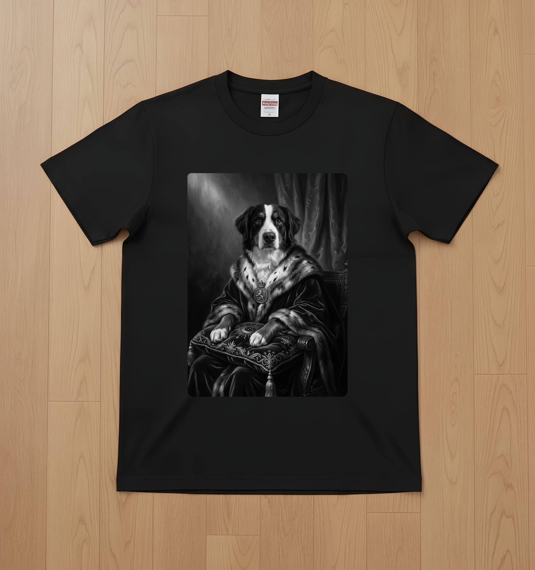 Bernese mountain dog Renaissance Portrait T-Shirt (Black, Monochrome Print, No Frame)
