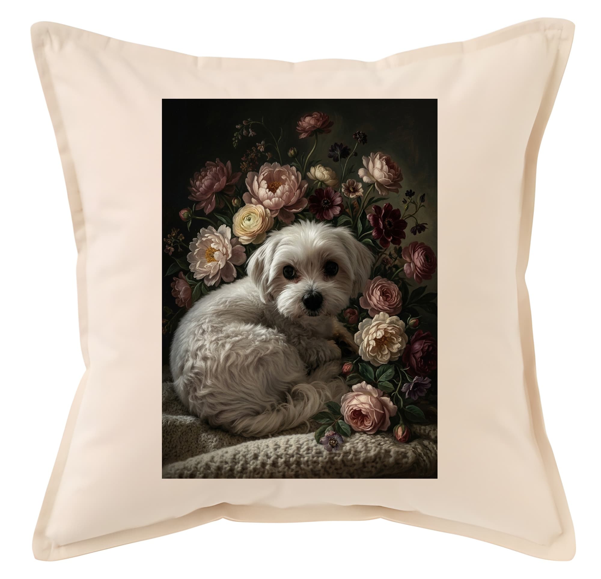 Maltese Floral Oil-Painting Floral Cushion