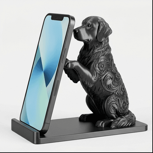 ゴールデンレトリバーのルネサンス肖像画スマホスタンド(シルクブラック)