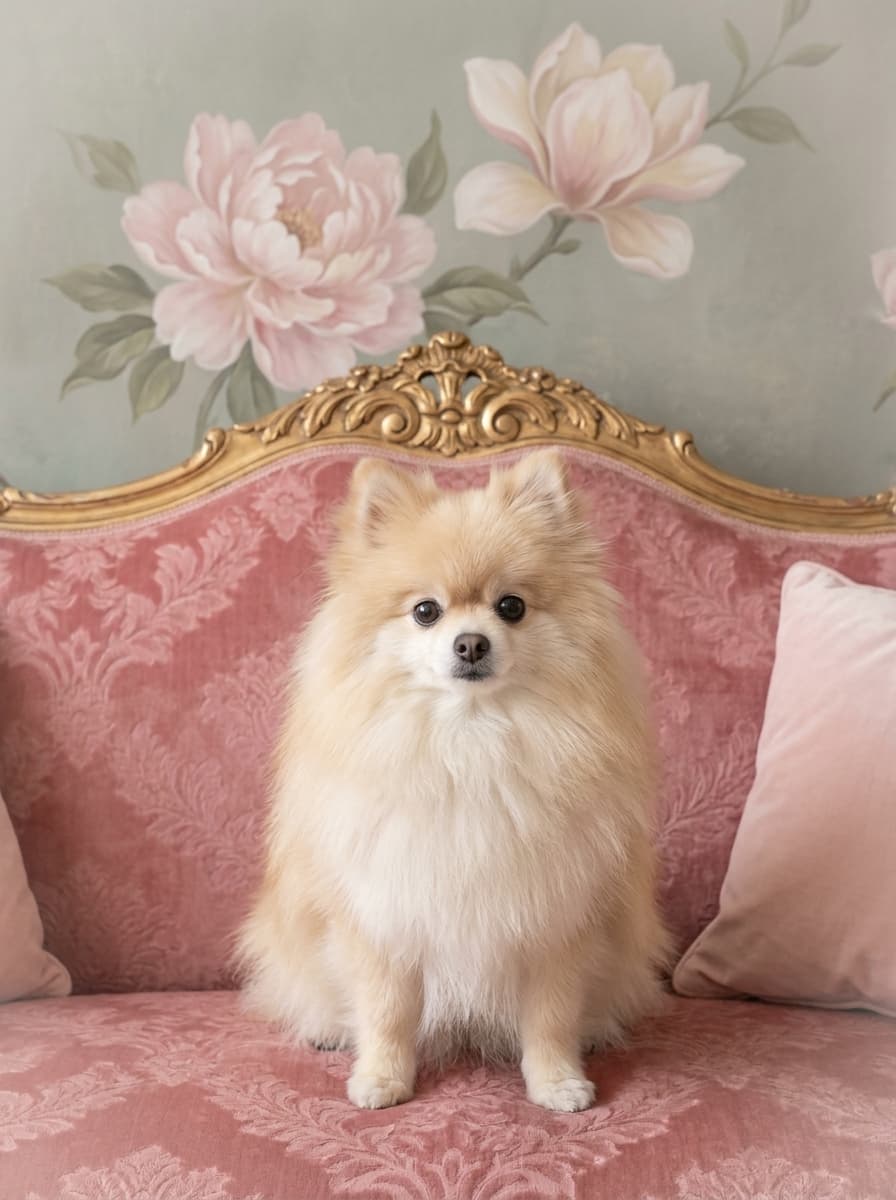 Pomeranian Shabby Pink Oil-Painting Rococo Framed Art Print (A3) 4