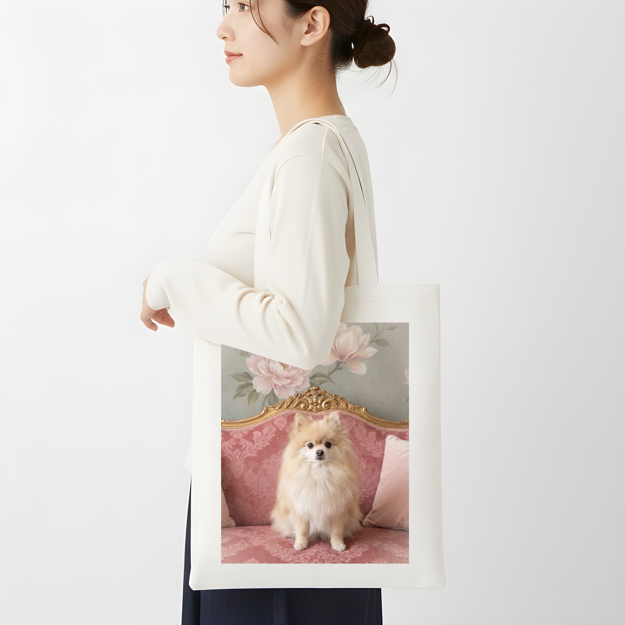 Pomeranian Shabby Pink Oil-Painting Rococo Tote Bag 2