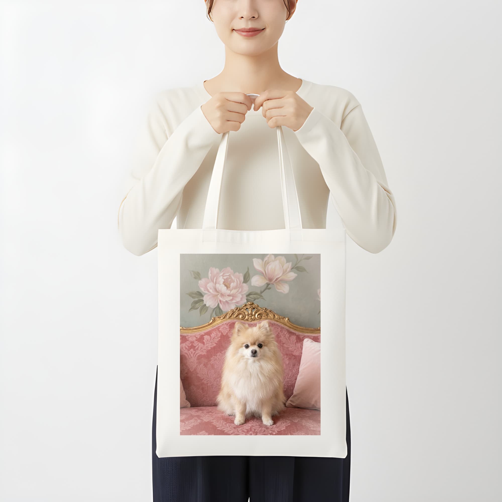 Pomeranian Shabby Pink Oil-Painting Rococo Tote Bag 3