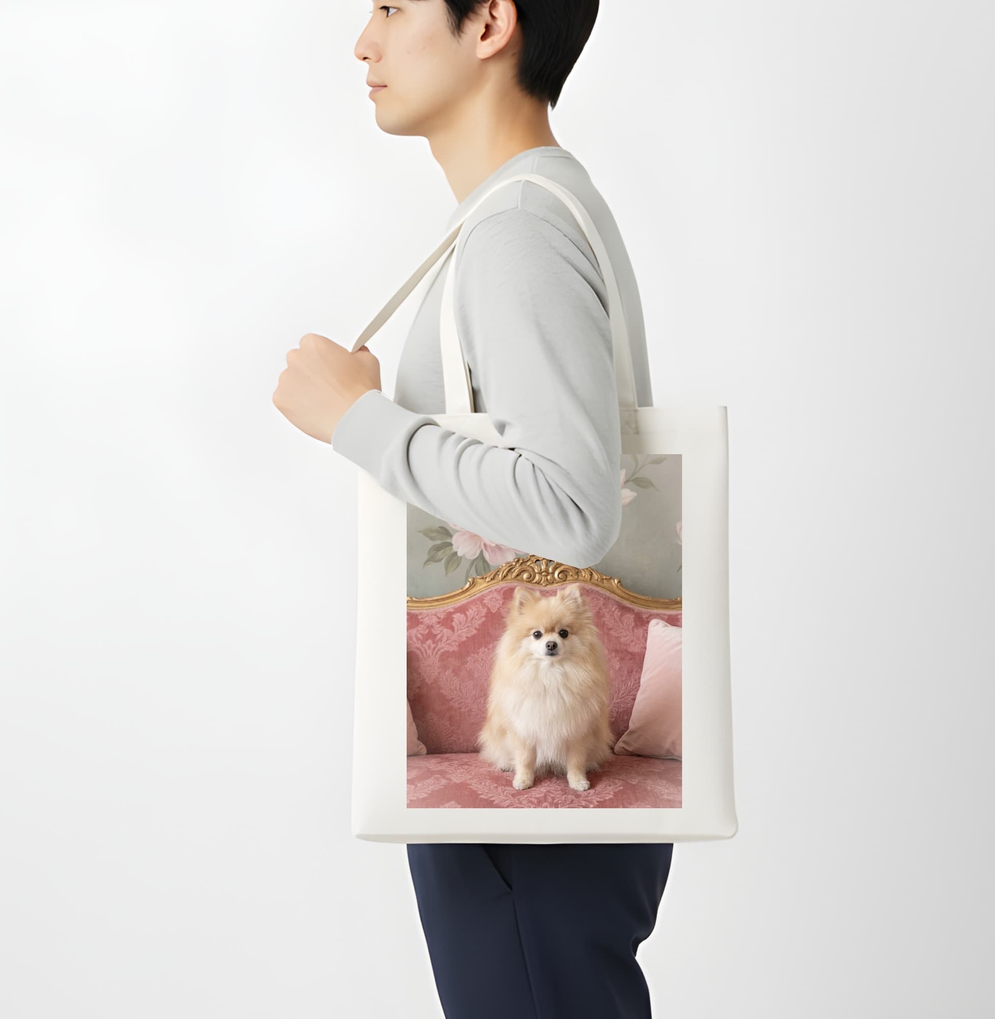 Pomeranian Shabby Pink Oil-Painting Rococo Tote Bag 4