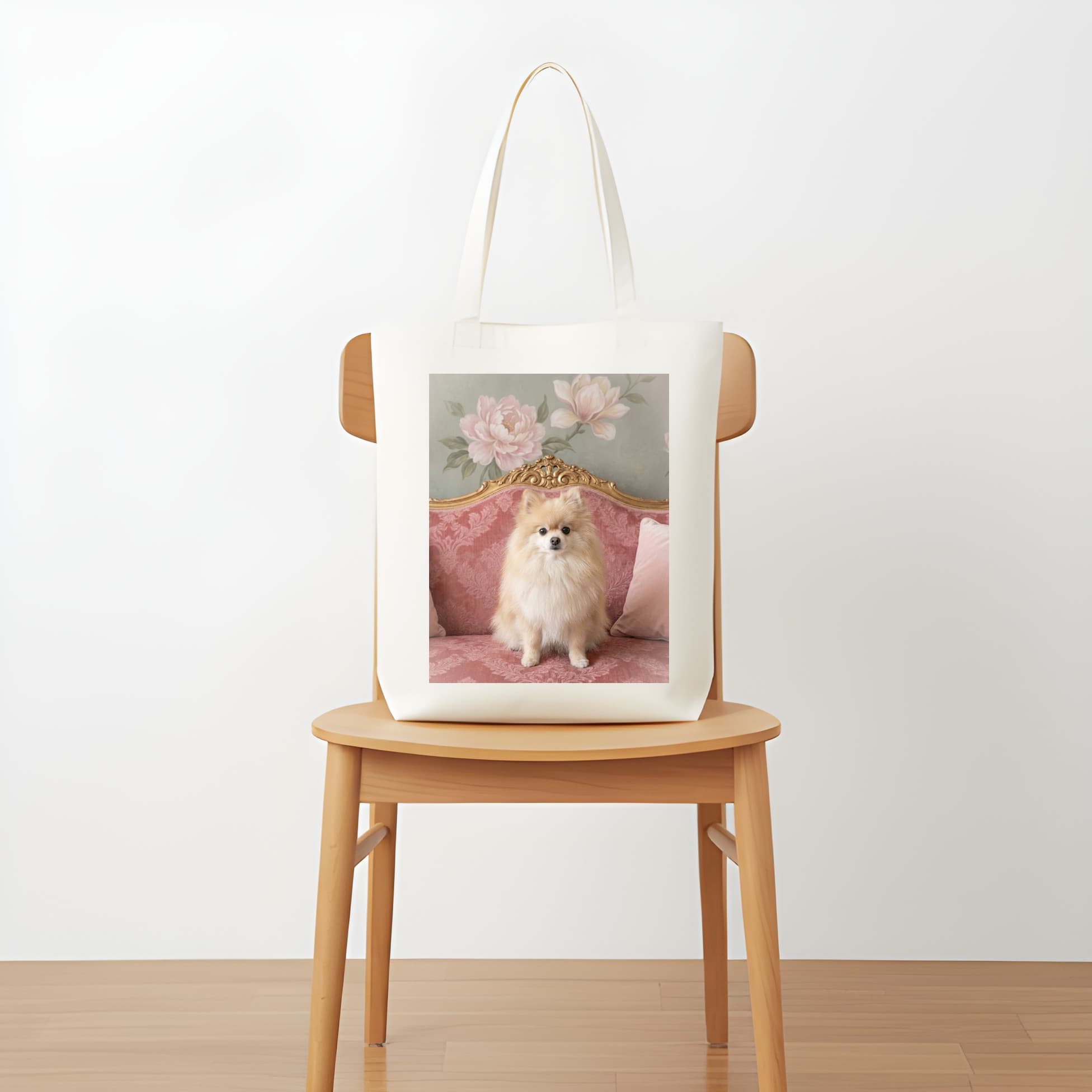 Pomeranian Shabby Pink Oil-Painting Rococo Tote Bag 5