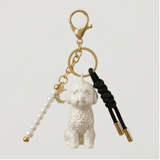 bichon frise Renaissance Portrait Keychain (Pearl White)