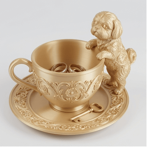 Shih Tzu Renaissance Portrait Trinket Tray (Silky Gold)