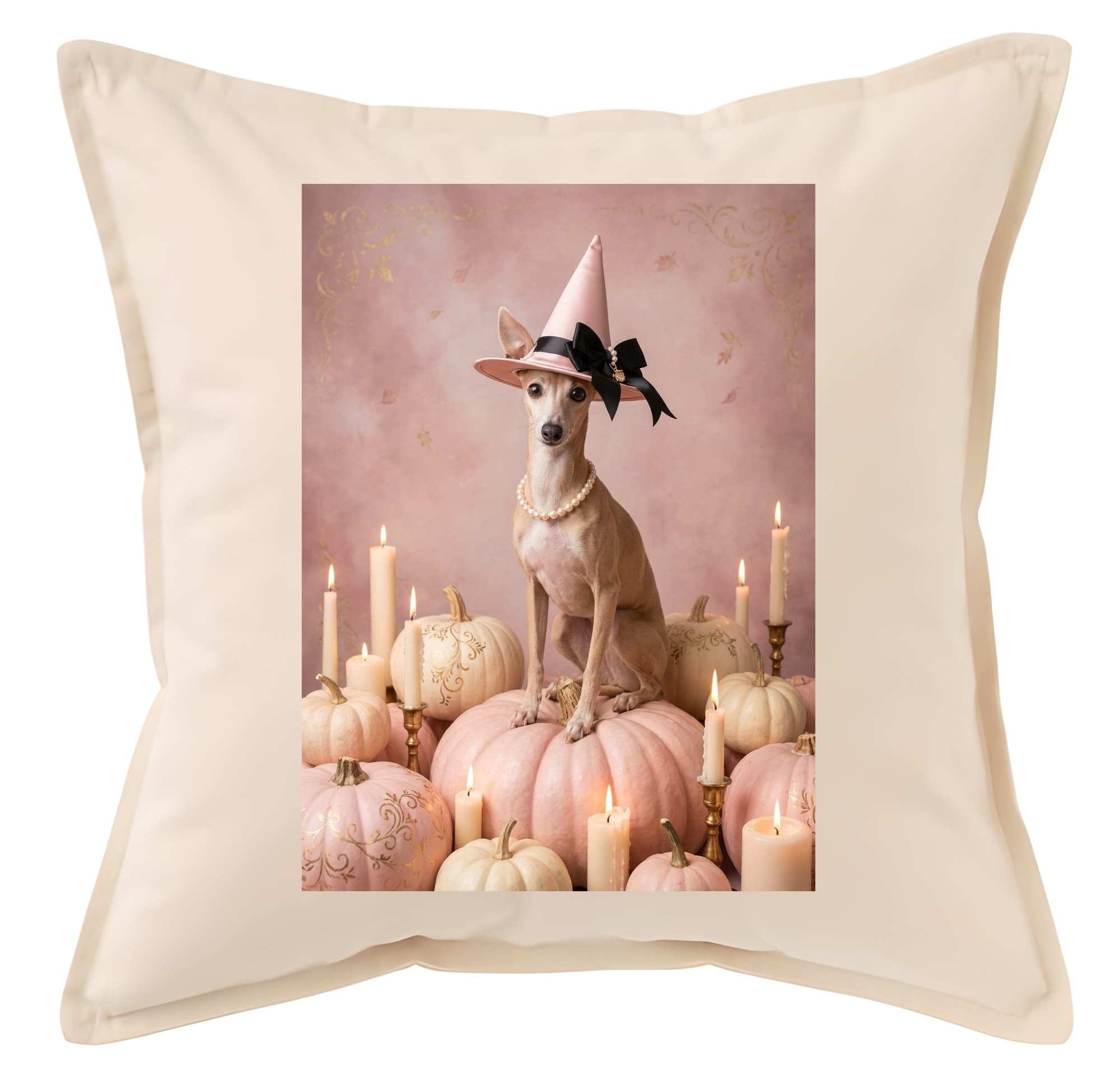 Italian greyhound Pumpkin & Candlelight Oil-Painting Halloween Cushion