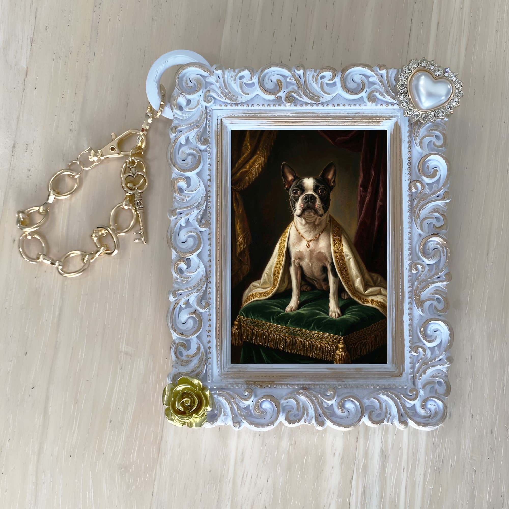 Boston terrier Renaissance Portrait Bag Charm (White) 4