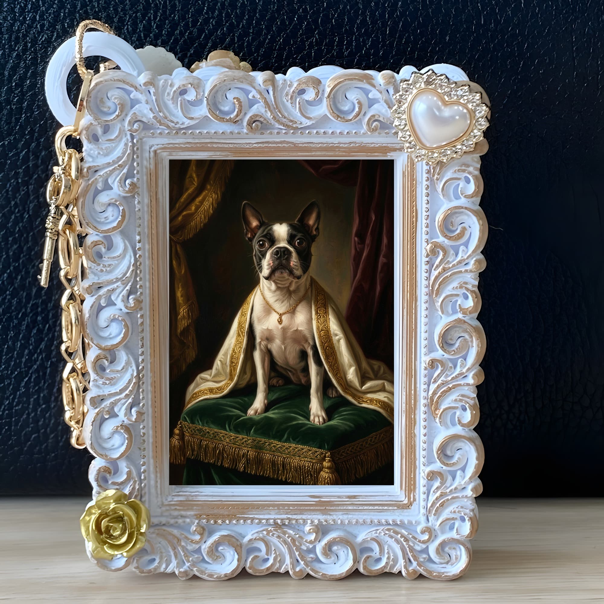 Boston terrier Renaissance Portrait Bag Charm (White) 5