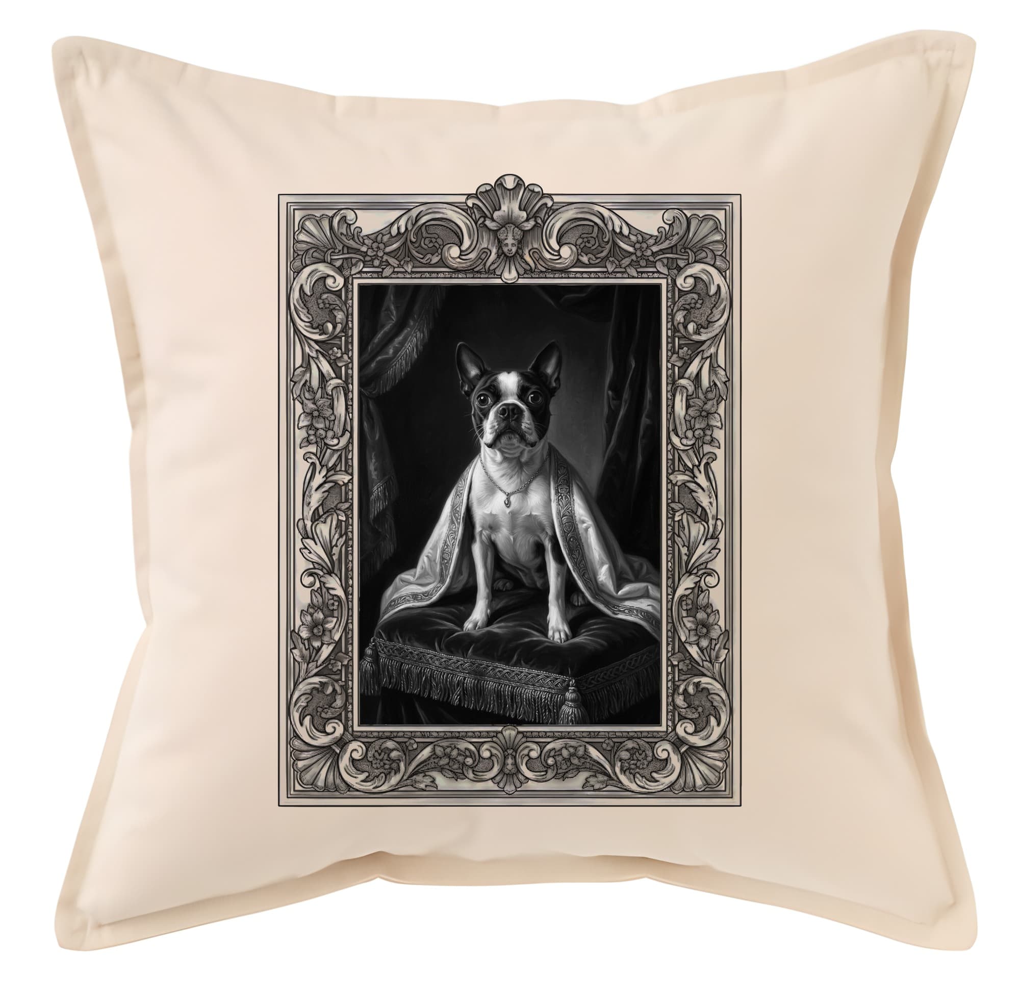 Boston terrier Renaissance Portrait Throw Cushion (Framed Design)