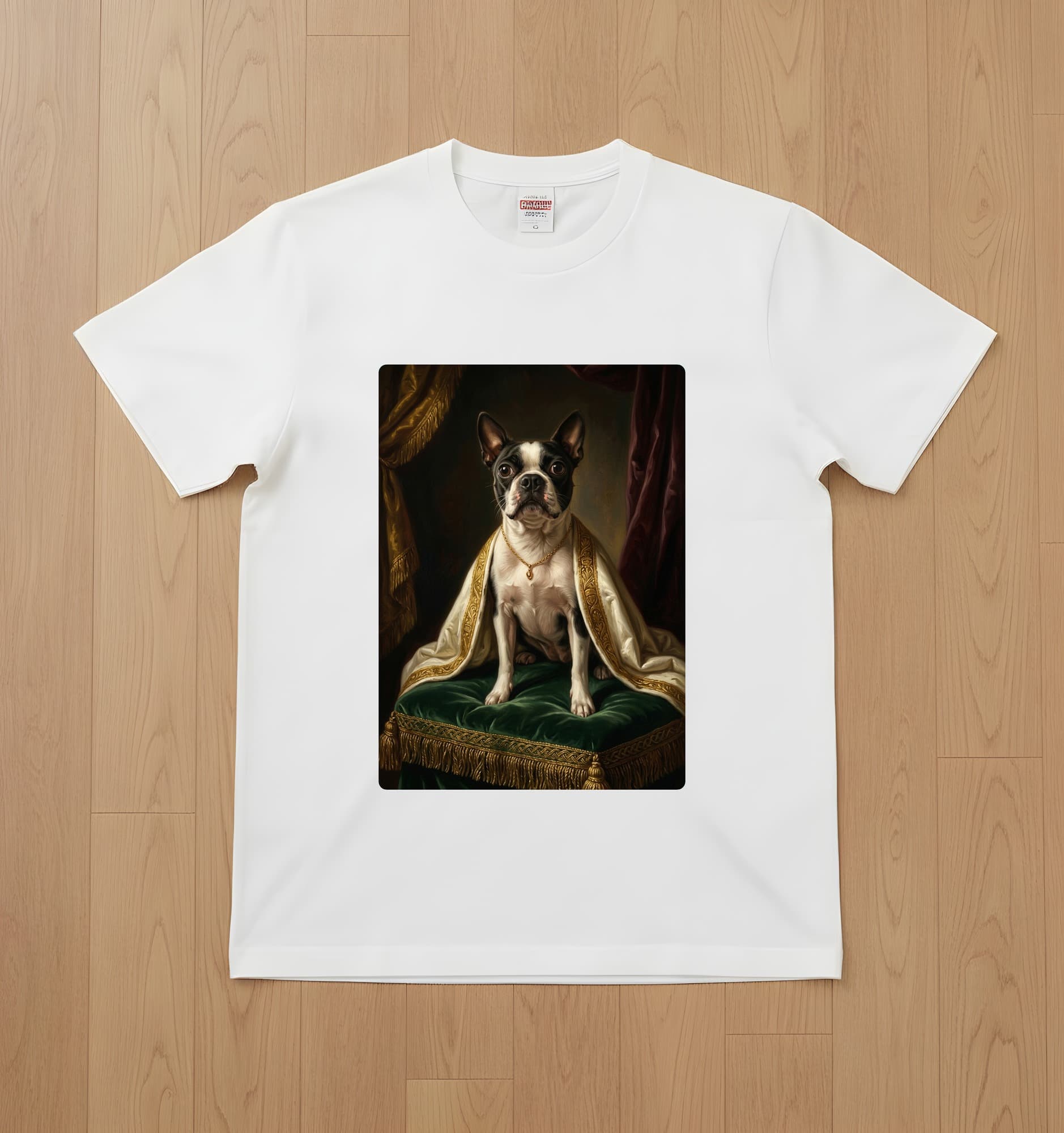 Boston terrier Renaissance Portrait T-Shirt (White, Color Print, No Frame)
