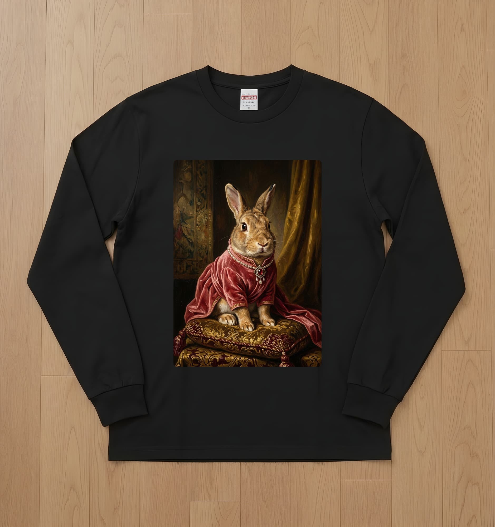タンのルネサンス肖像画長袖Tシャツ(ブラック)