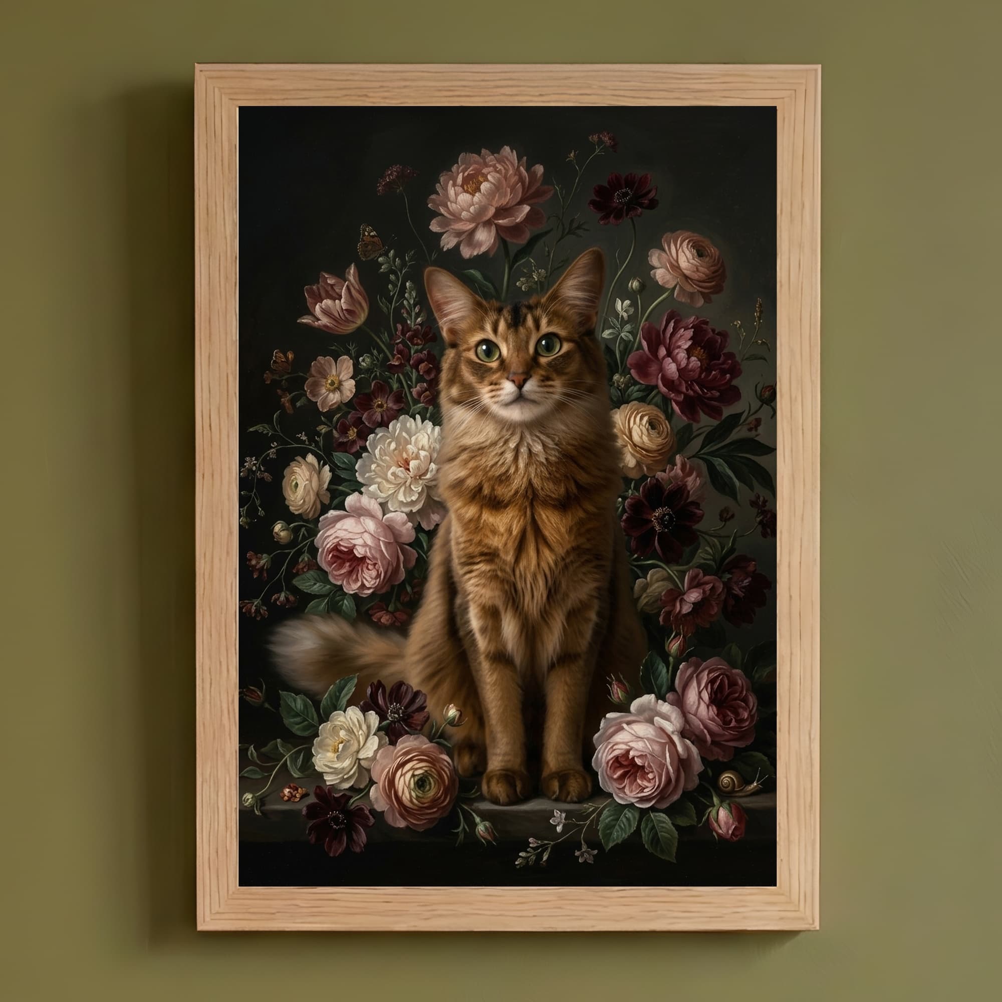ソマリの花の油絵風アート花柄額装プリント(A4サイズ)