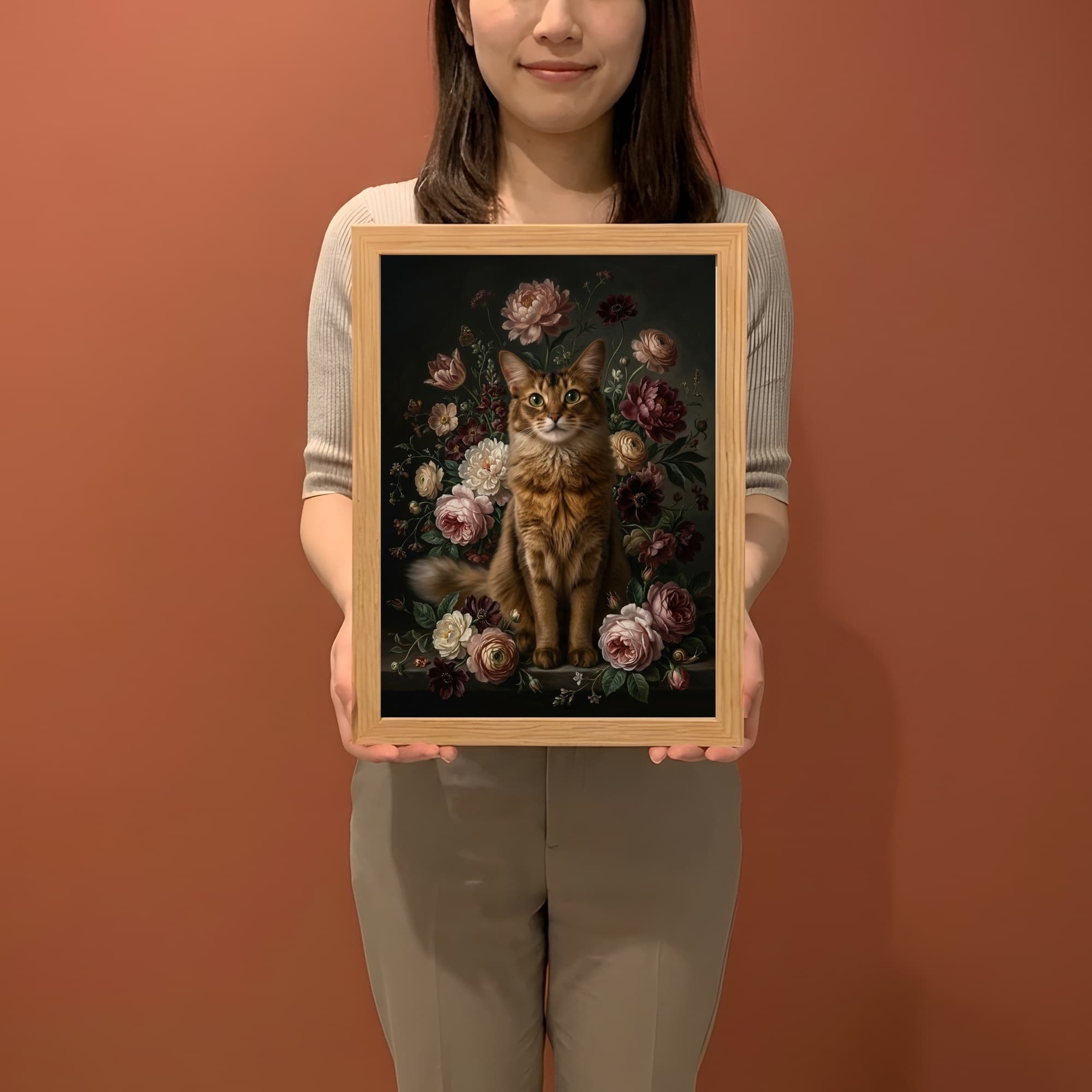 ソマリの花の油絵風アート花柄額装プリント(A4サイズ) 2