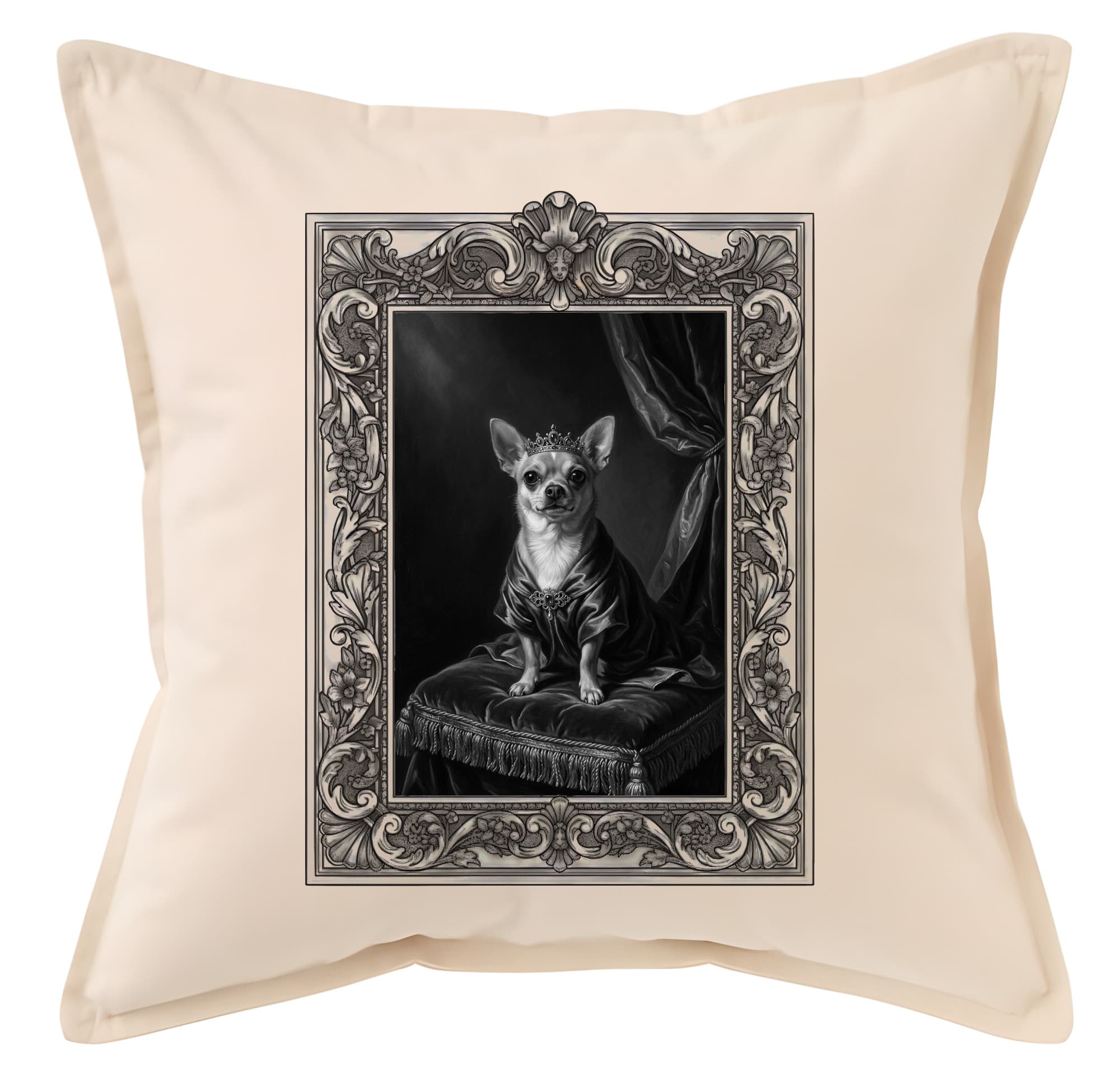 chihuahua Renaissance Portrait Throw Cushion (Framed Design)