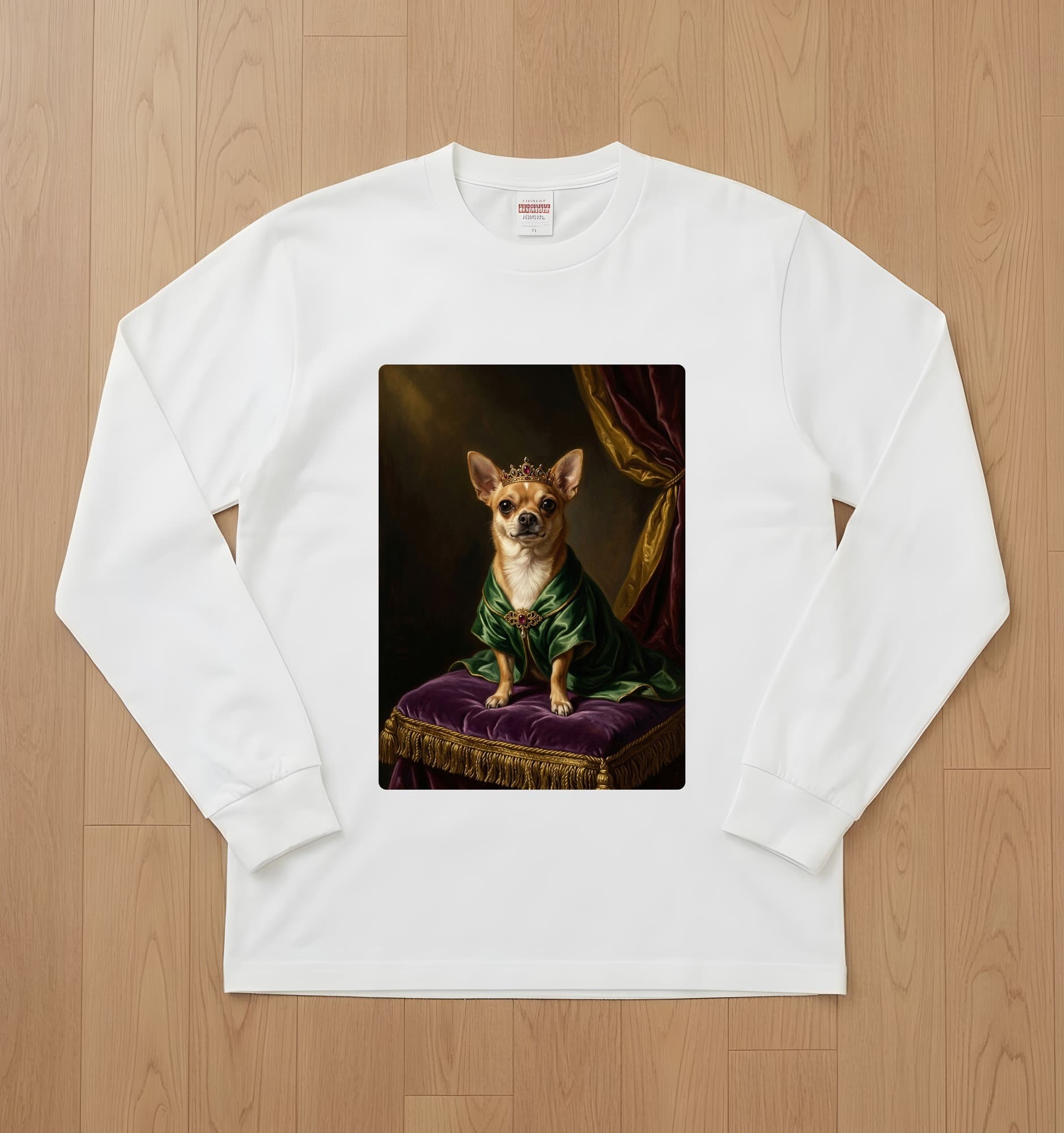 チワワのルネサンス肖像画長袖Tシャツ(ホワイト)