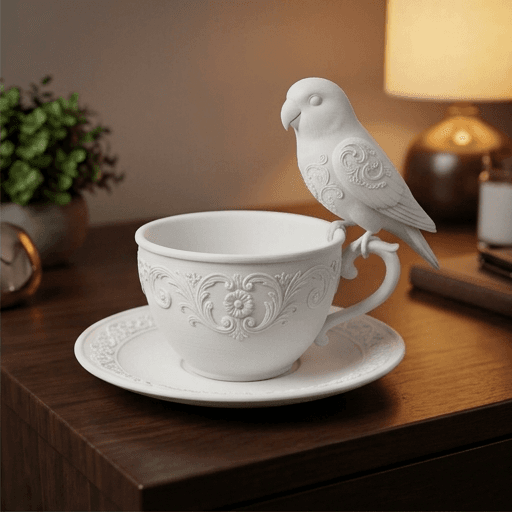 Lovebird Renaissance Portrait Trinket Tray (Matte White) 2