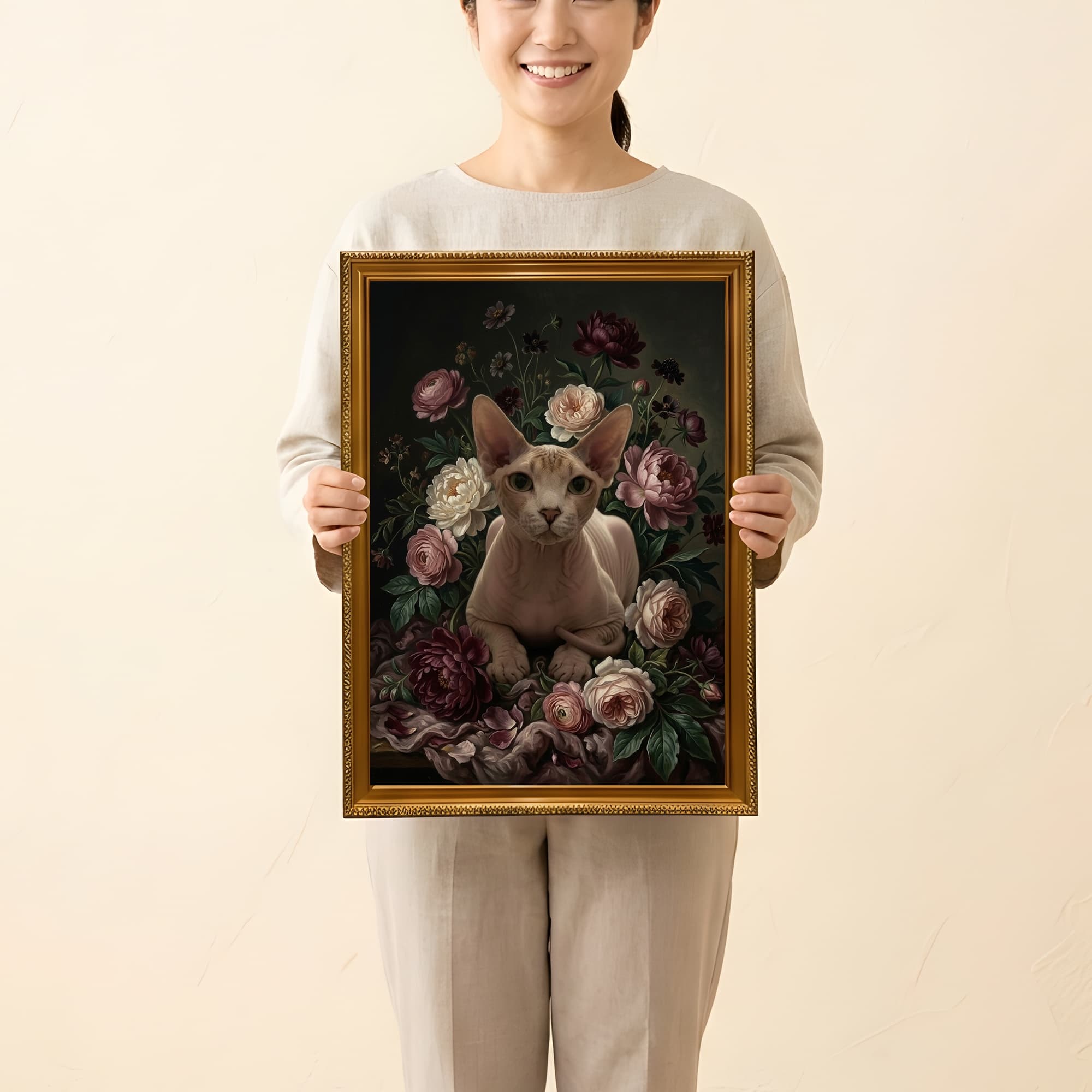 スフィンクスの花の油絵風アート花柄額装プリント(A4サイズ) 2