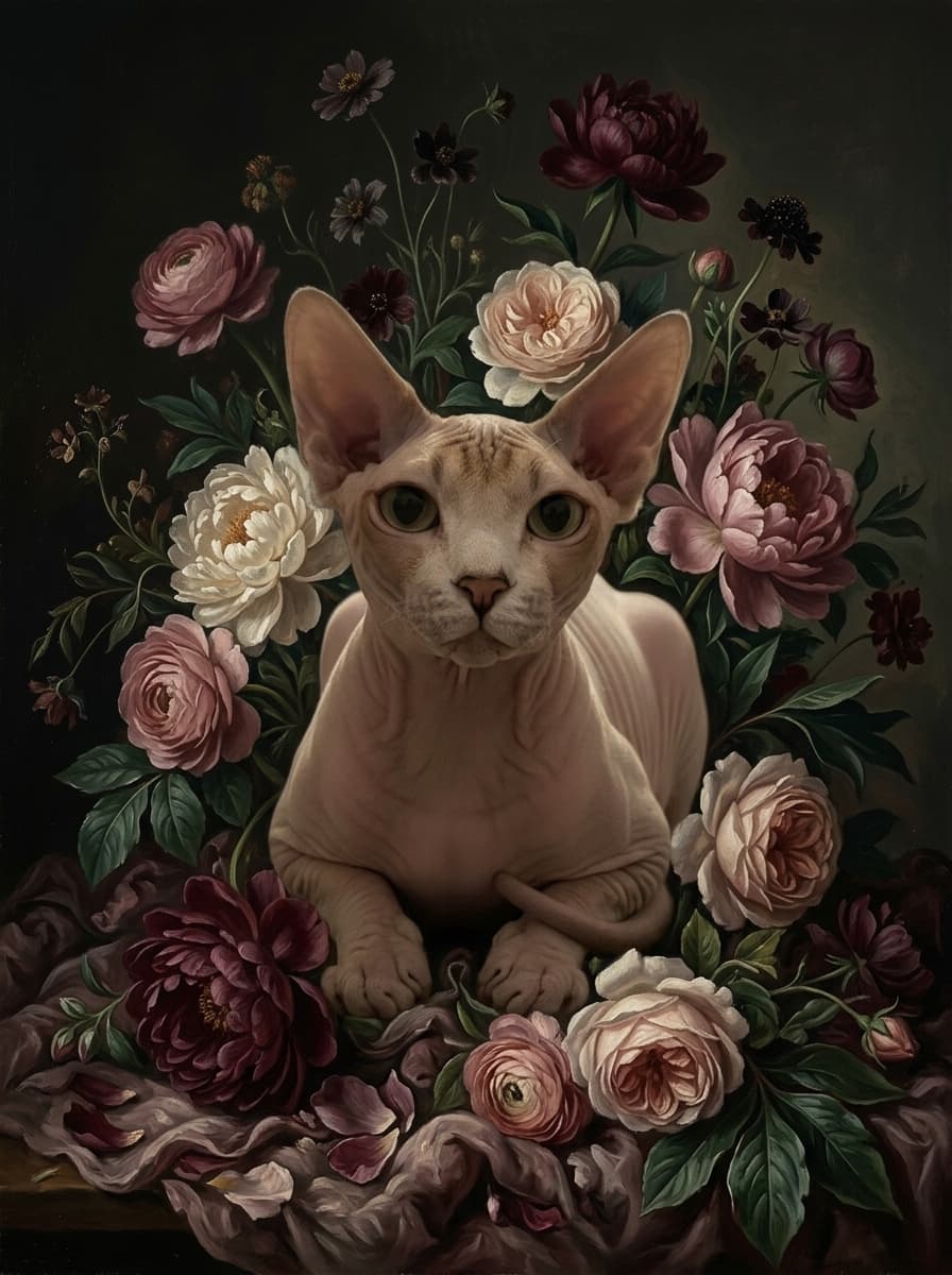 スフィンクスの花の油絵風アート花柄額装プリント(A4サイズ) 4