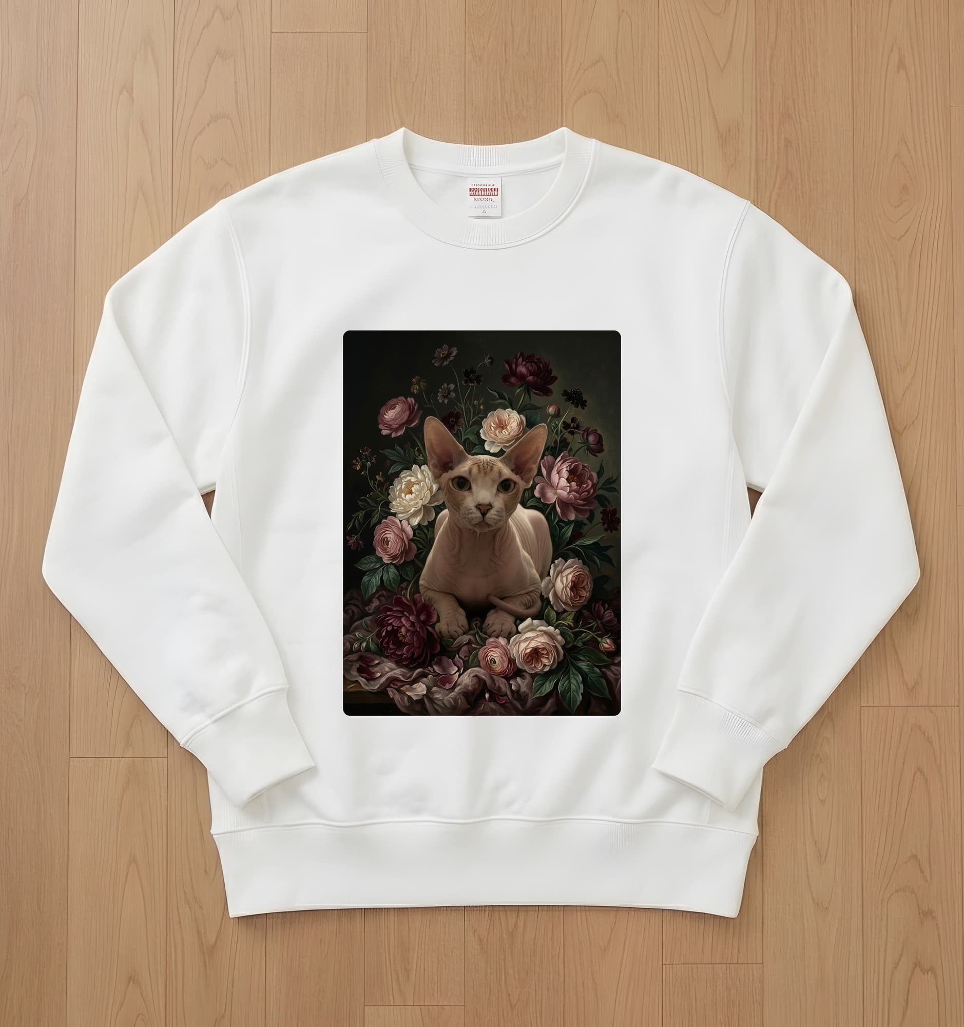 Sphynx Floral Oil-Painting Floral Sweatshirt (White)