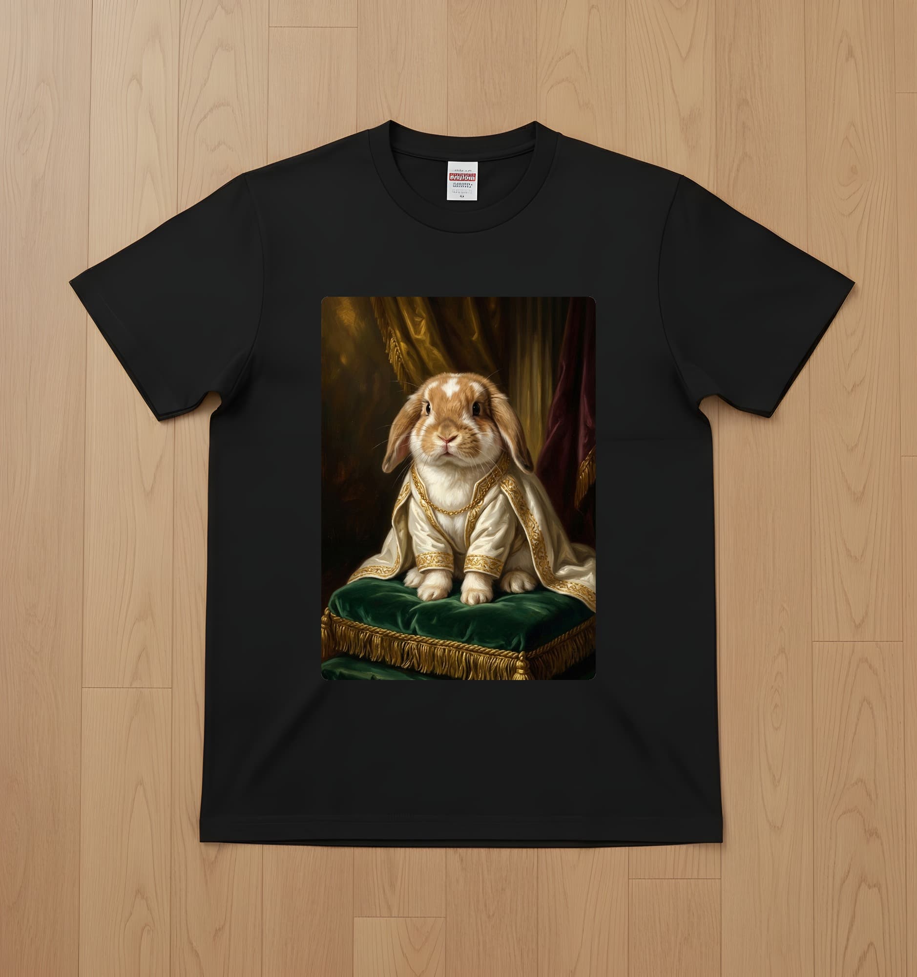 ミニロップのルネサンス肖像画Tシャツ(ブラック・カラープリント・額縁なし)