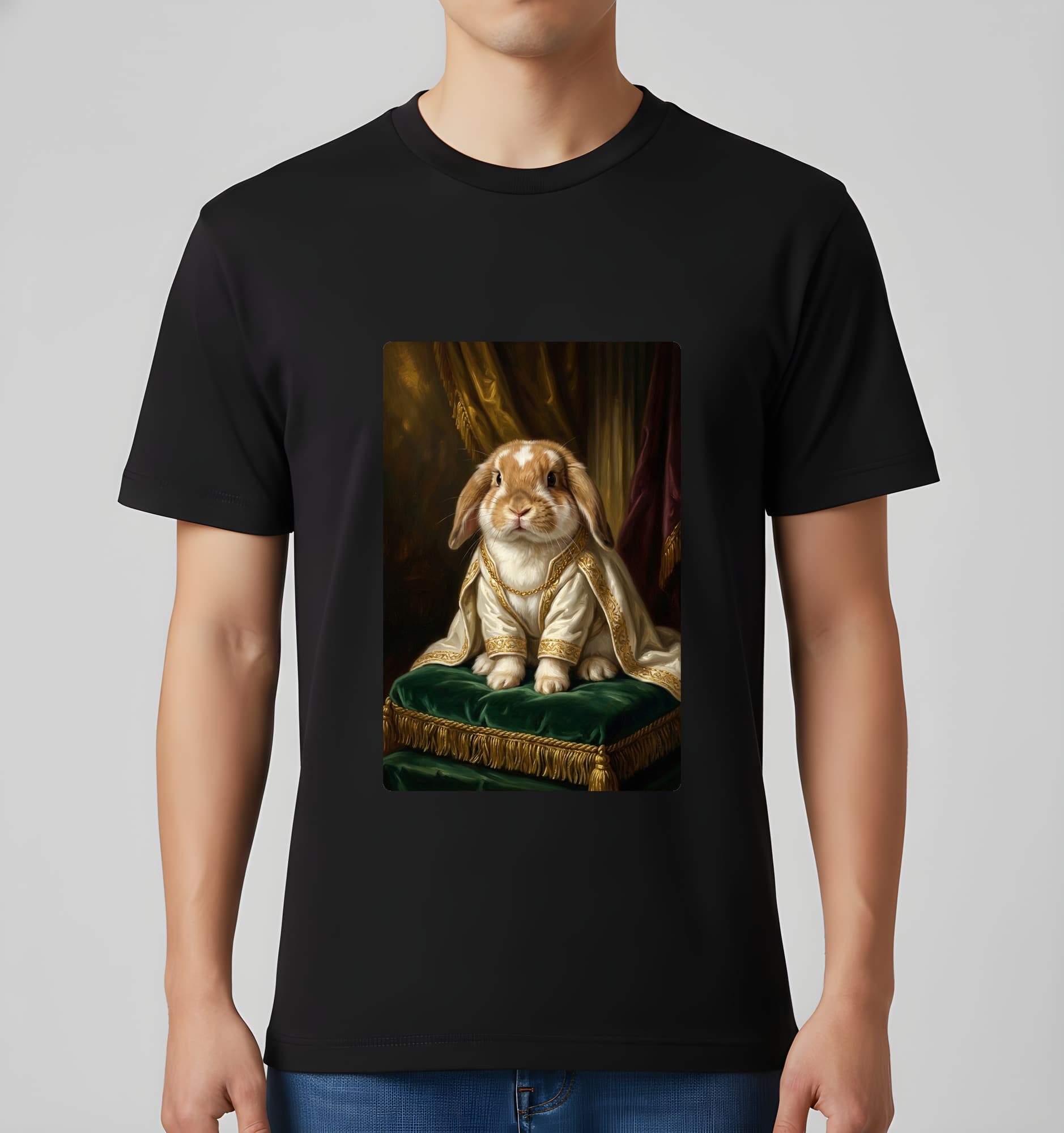 ミニロップのルネサンス肖像画Tシャツ(ブラック・カラープリント・額縁なし) 3