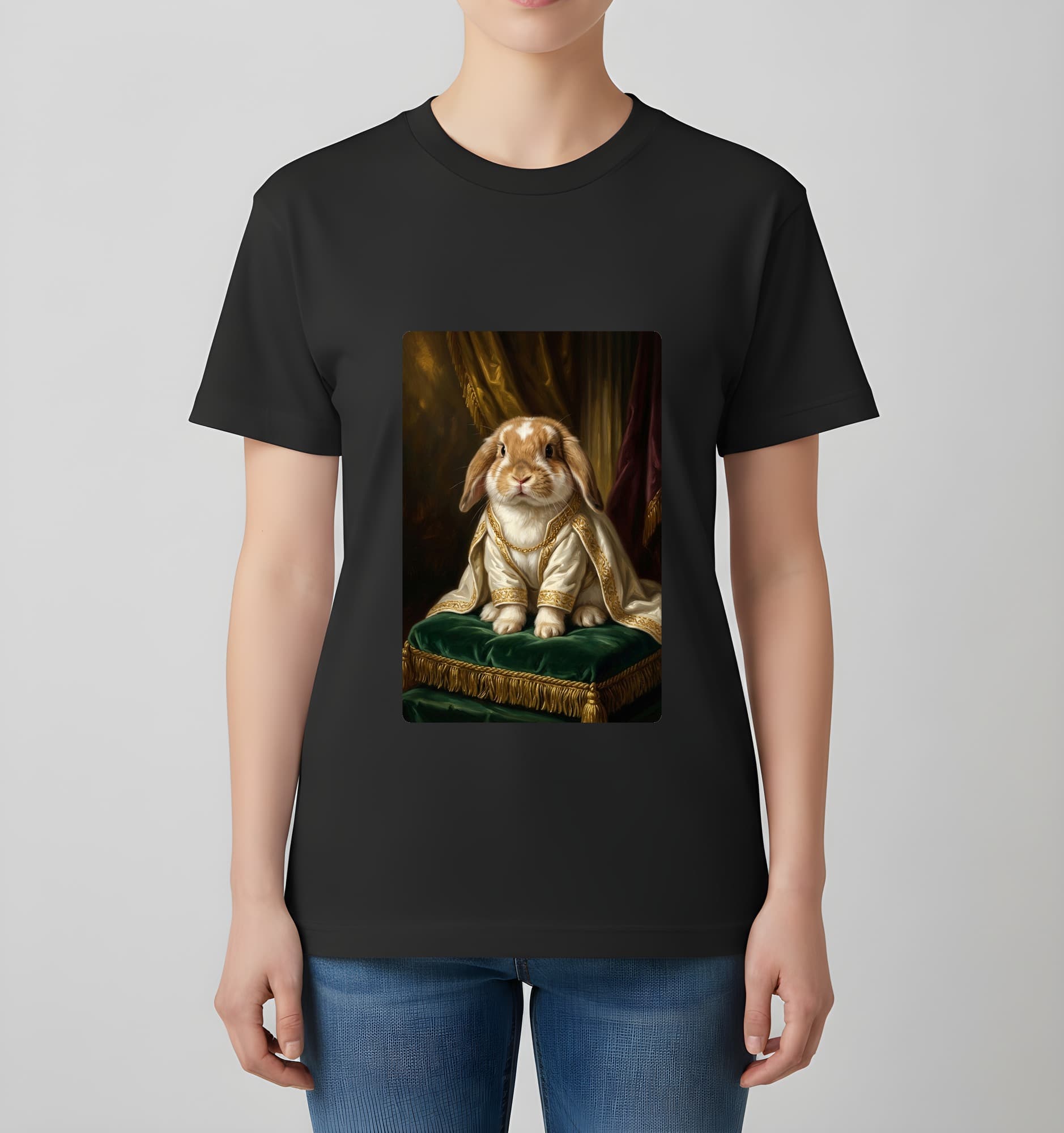 ミニロップのルネサンス肖像画Tシャツ(ブラック・カラープリント・額縁なし) 4