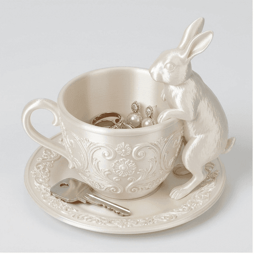 Polish rabbit Renaissance Portrait Trinket Tray (Pearl White)